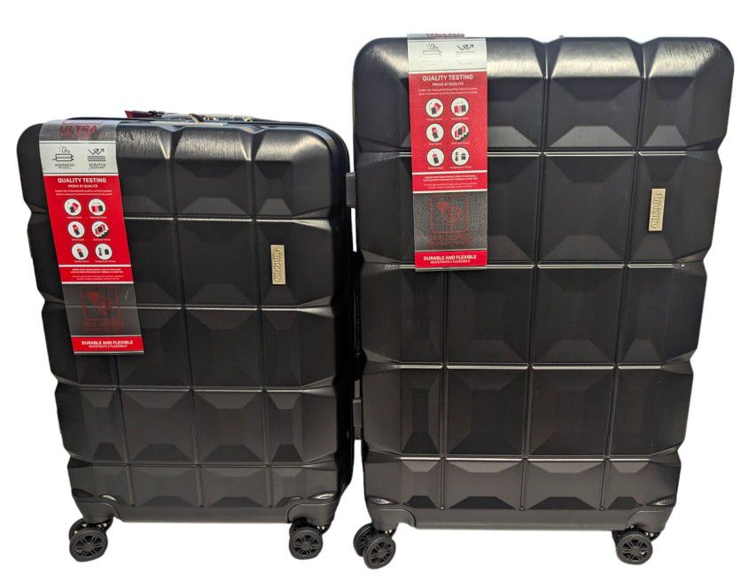 Imiomo 2 Piece Luggage Set w/ Spinner Wheels, Hard Shell, TSA Lock, Black, 24 and 28 inches