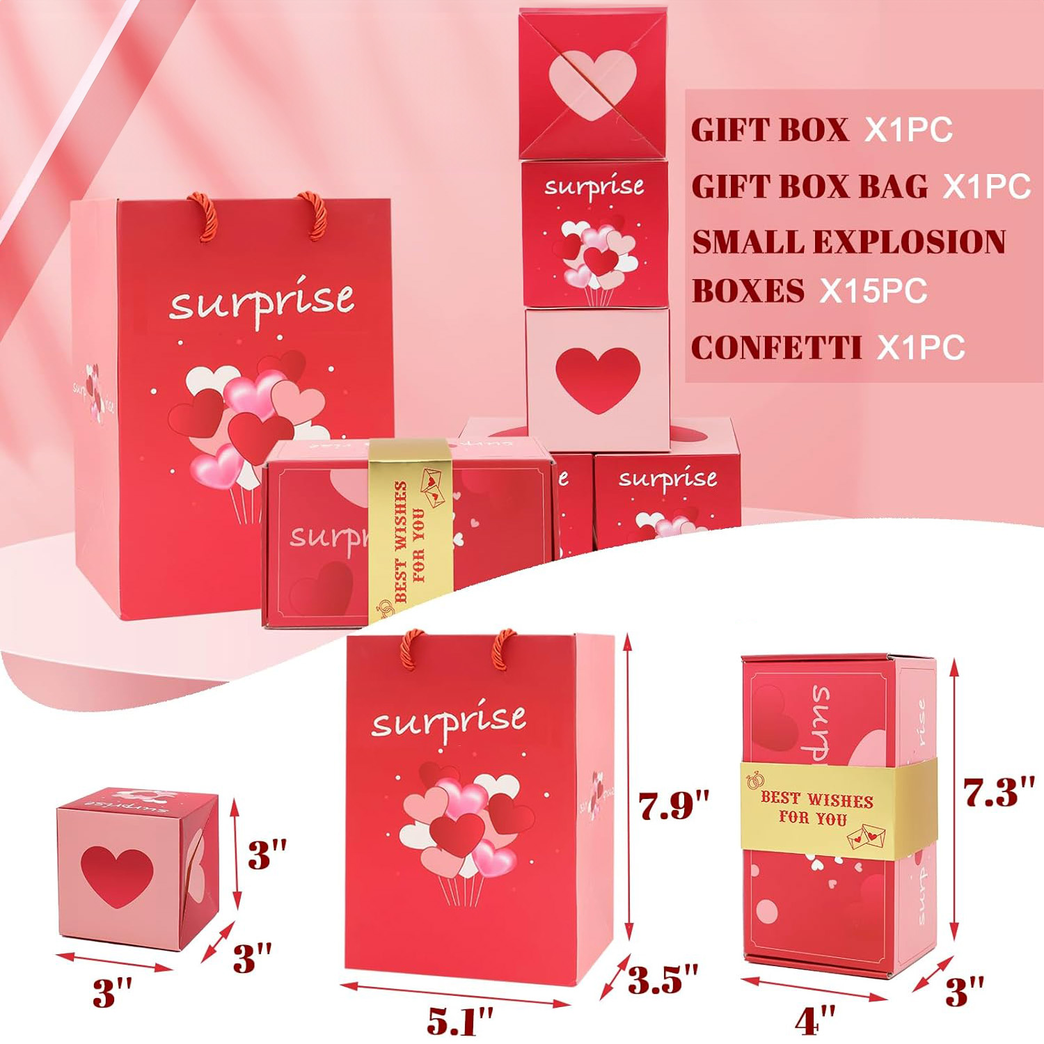 Surprise Gift Box Explosion for Money, Unique Folding Bouncing Red Envelope Gift Box with Confetti, Cash Explosion Luxury Gift Box (15 Bounces)