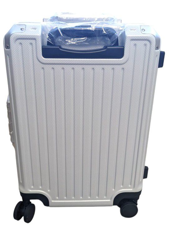 Figestin Aluminum Frame Hard Shell Suitcase with Wheels, No Zipper Suitcase TSA Approved, 20" Carry-On (White)