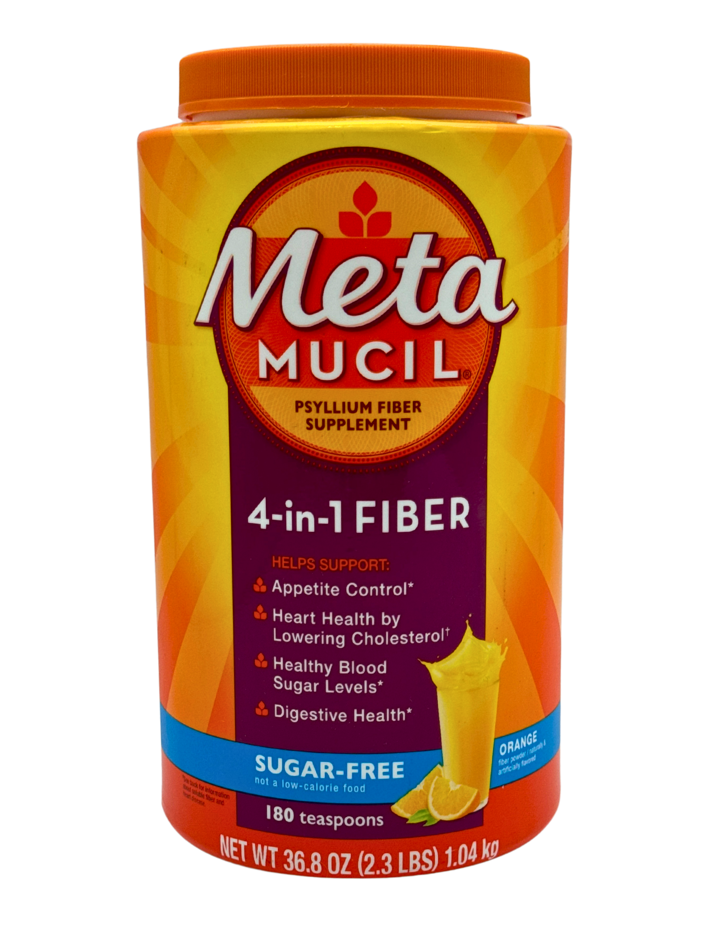 Metamucil Psyllium Husk Powder, Orange Flavor, Sugar-Free, 180 Teaspoons