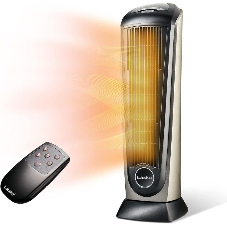 Lasko Oscillating Ceramic Tower Space Heater with Adjustable Thermostat - 22.5 Inches - Grey/Black - 1500W - 751320