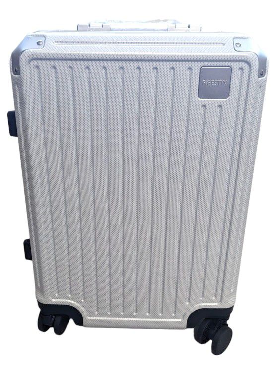 Figestin Aluminum Frame Hard Shell Suitcase with Wheels, No Zipper Suitcase TSA Approved, 20" Carry-On (White)