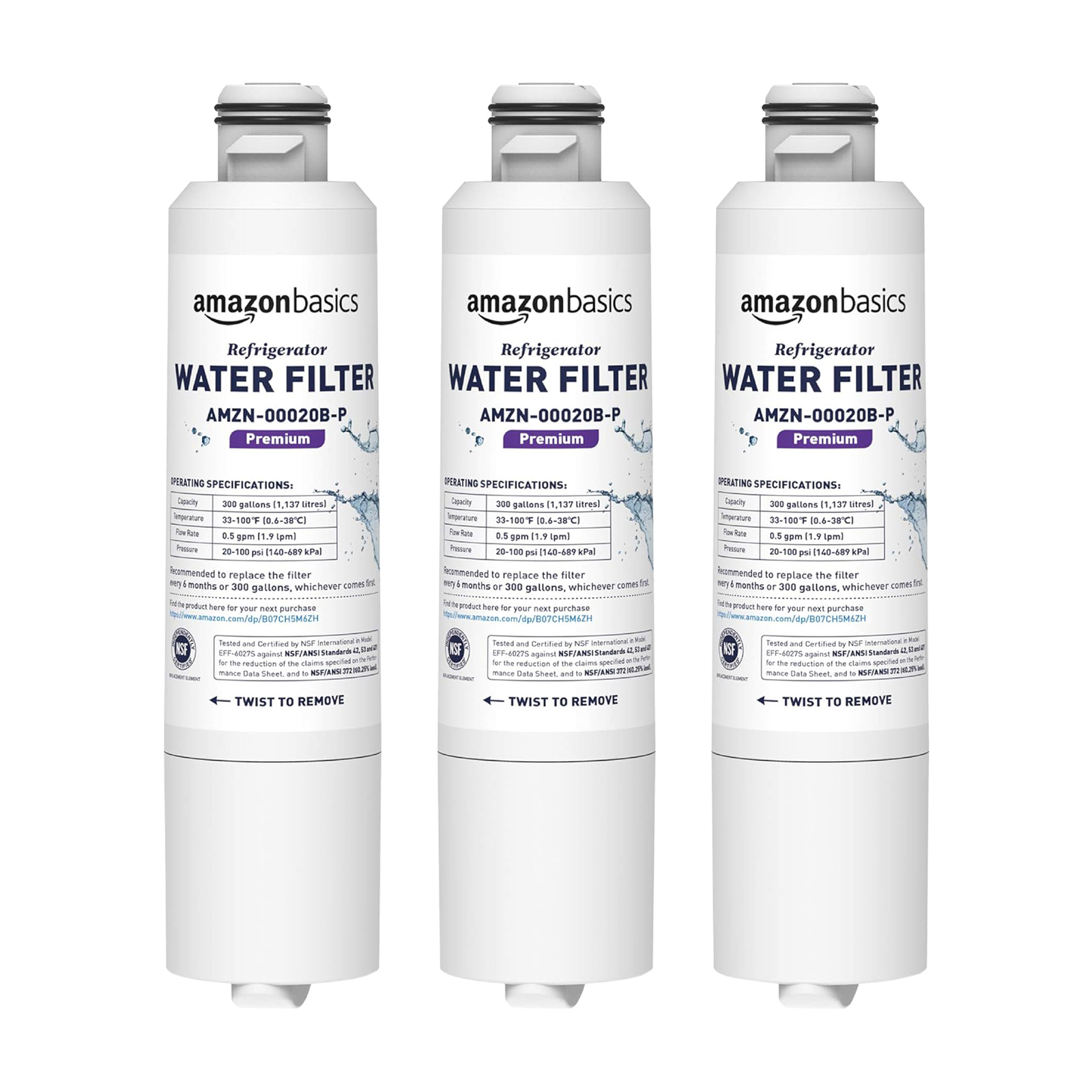 Amazon Basics Replacement Samsung DA29-00020B Refrigerator Water Filter Cartridge - Premium - 3 Pack