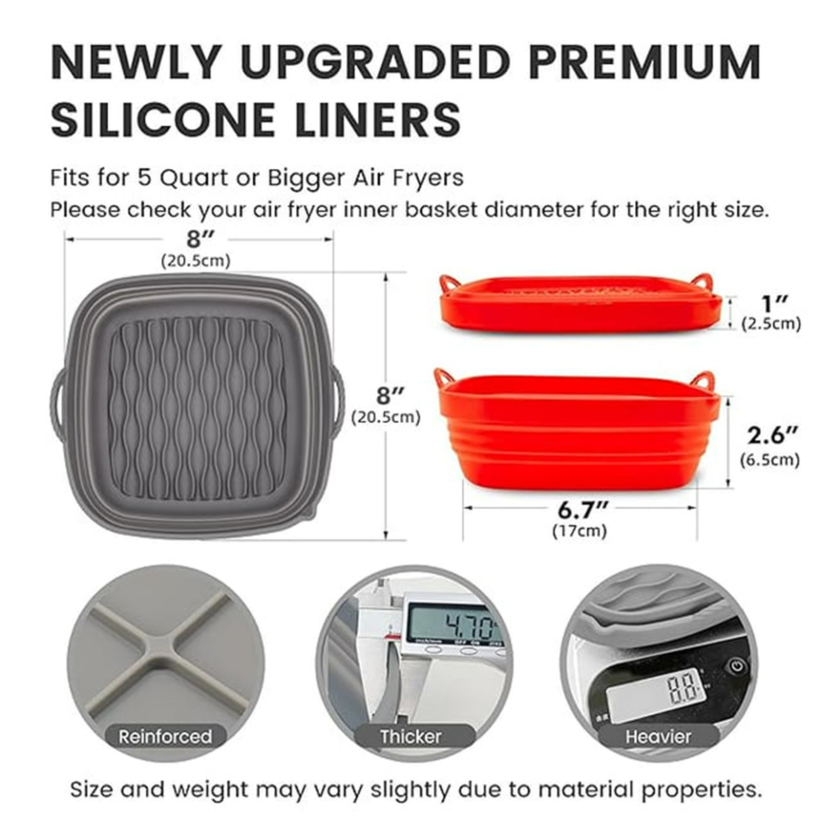 8" Square Silicone Air Fryer Liners, 2 Pcs, Reusable for Large Air Fryer Basket