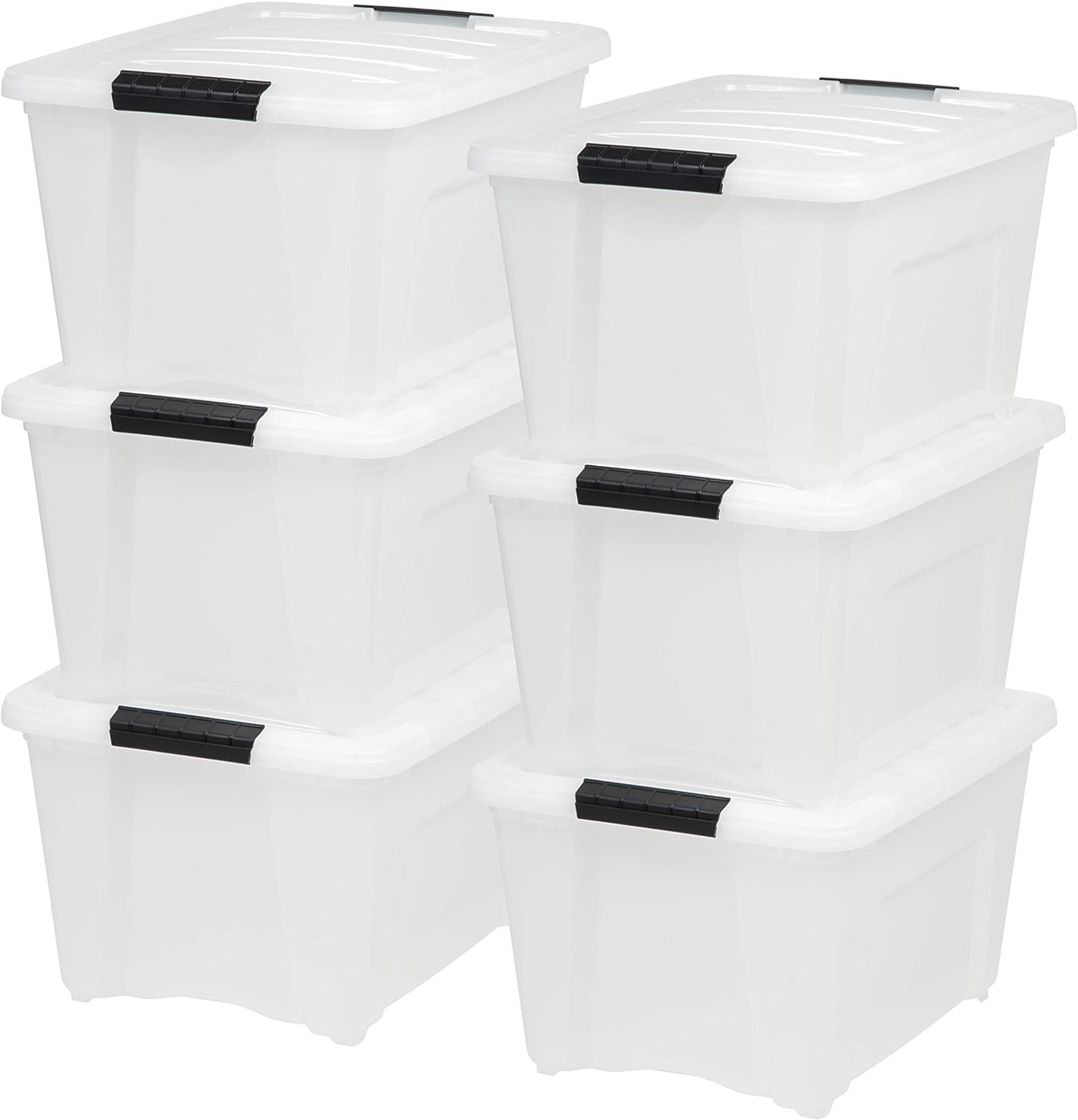 IRIS USA 32 Quart Stackable Plastic Storage Bins with Lids and Latching Buckles, 6 Pack