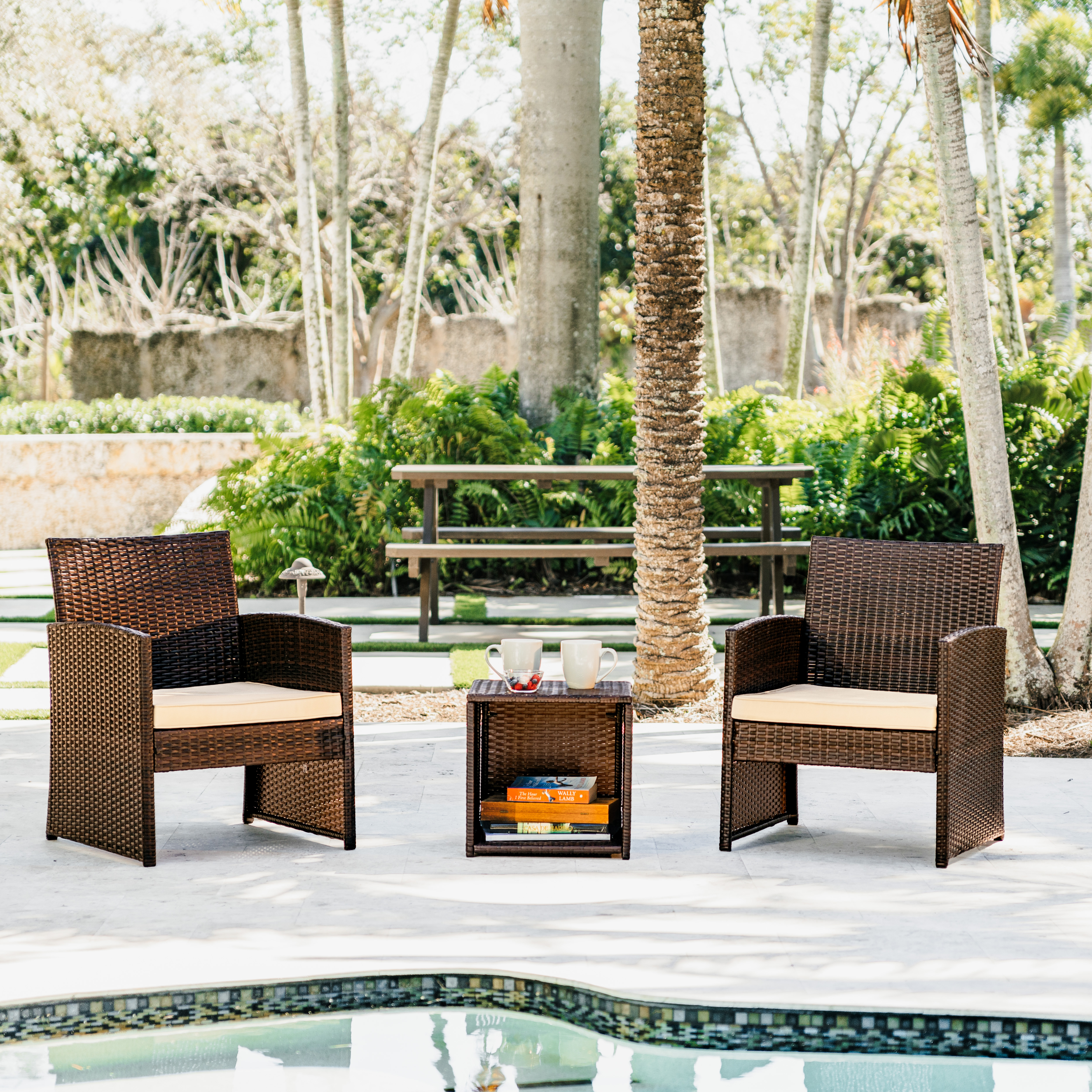 3 Piece Patio Furniture Wicker Conversation Set