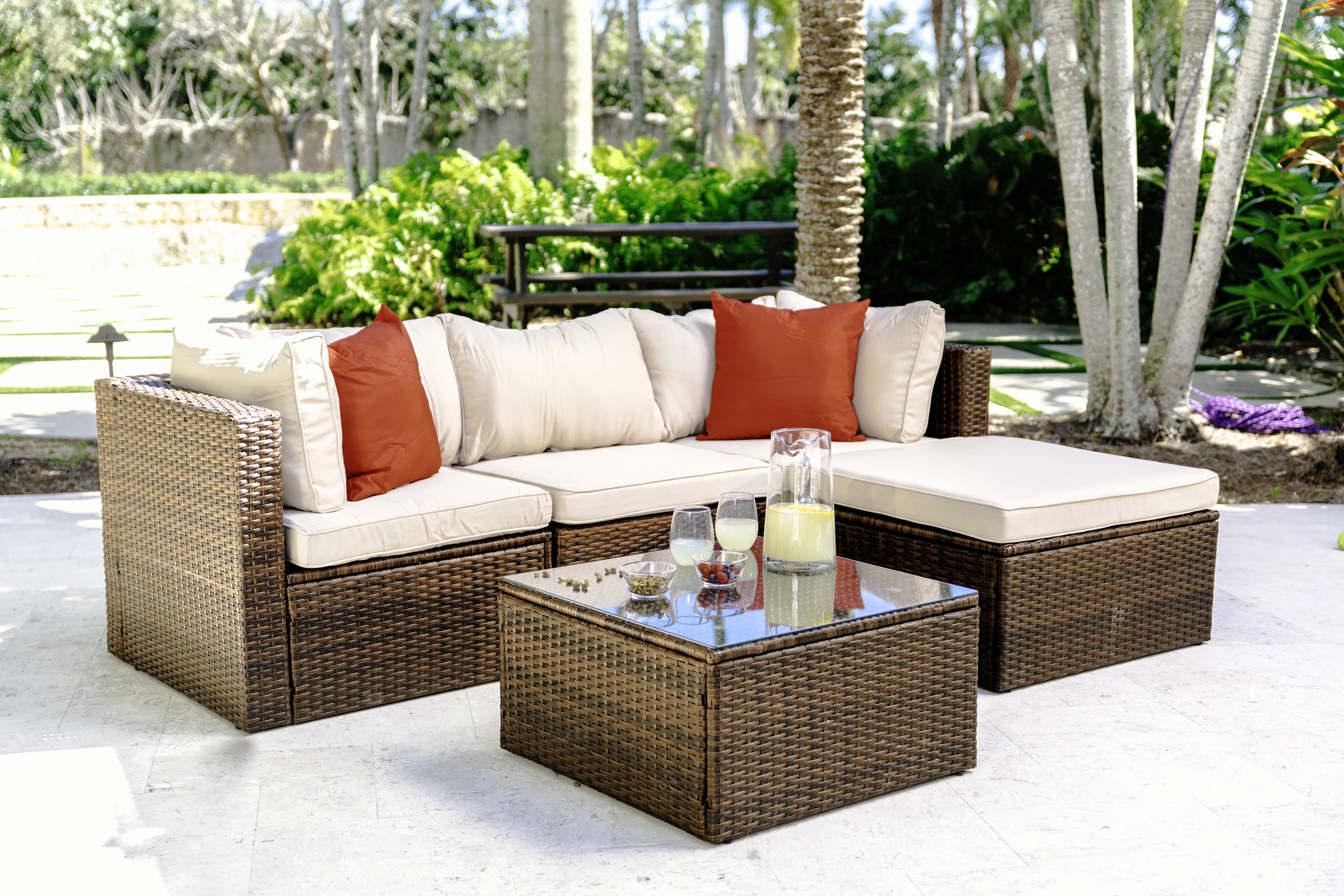 5 Piece Patio Furniture Corner Sofa Set - 3  Colors Available