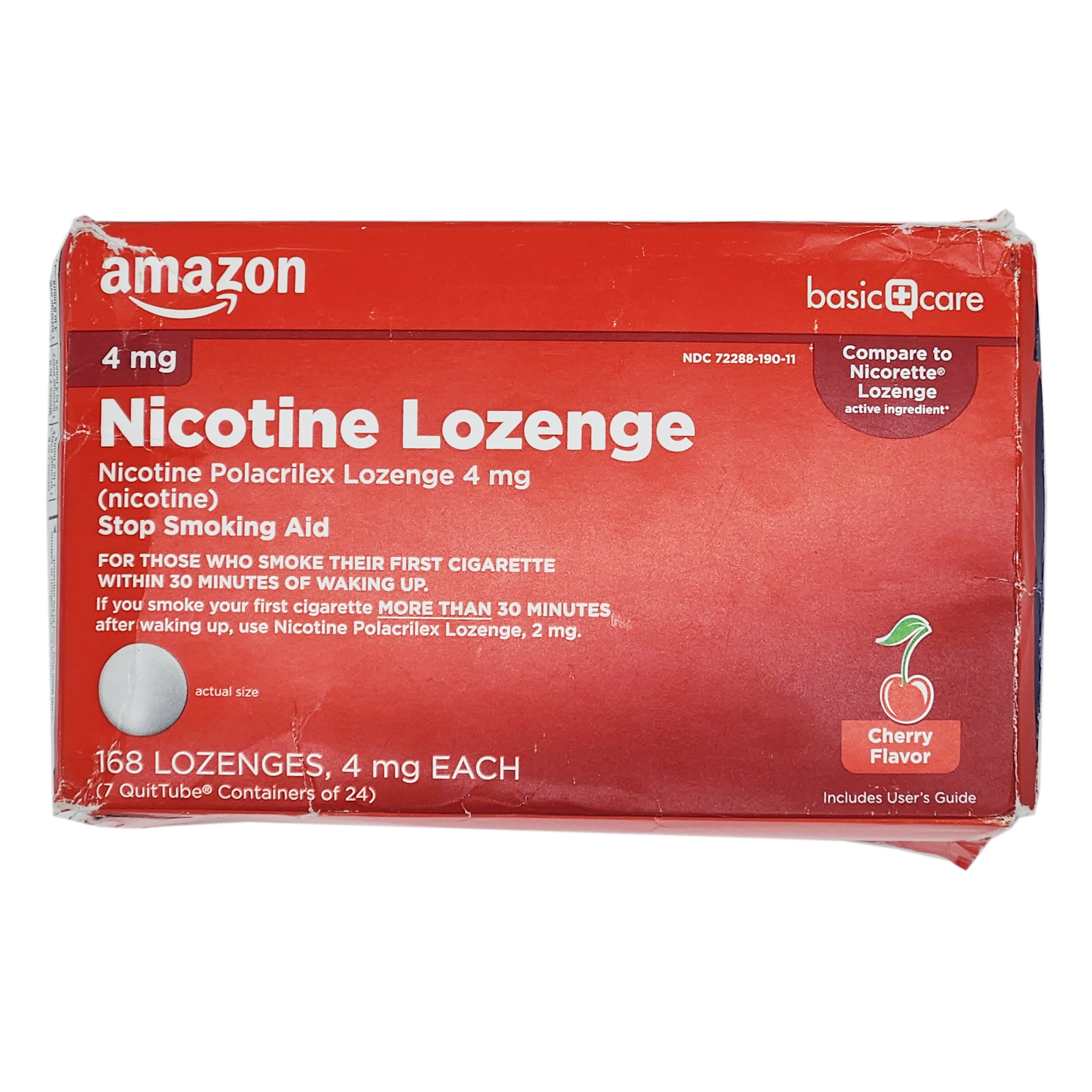 Amazon Basic Care 4mg Nicotine Lozenge, Cherry Flavor, 168 lozenges Exp 06/2025