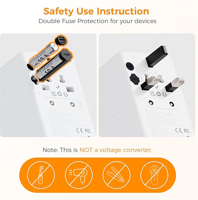 140W GaN Universal Travel Adapter, TESSAN International Plug Adaptor with 1 USB A and 3 USB C Charging Ports, Worldwide Power Outlet for US to Europe UK AUS Ireland(Type C/G/A/I)
