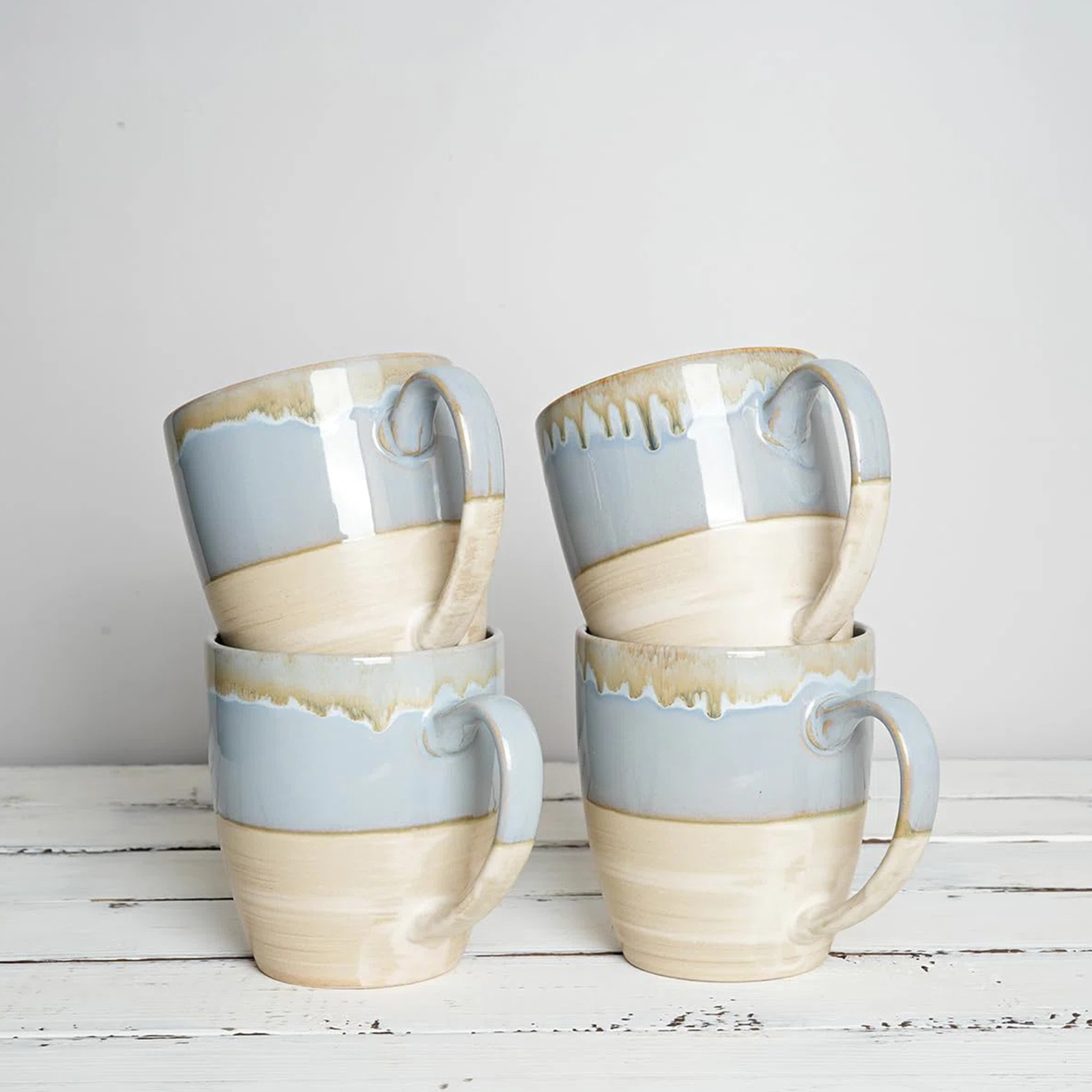 Bosmarlin Ceramic Coffee Mug Set Of 4, 16 Oz, Tea Cups, Dishwasher And Microwave Safe, Reactive Glaze (Light Blue)