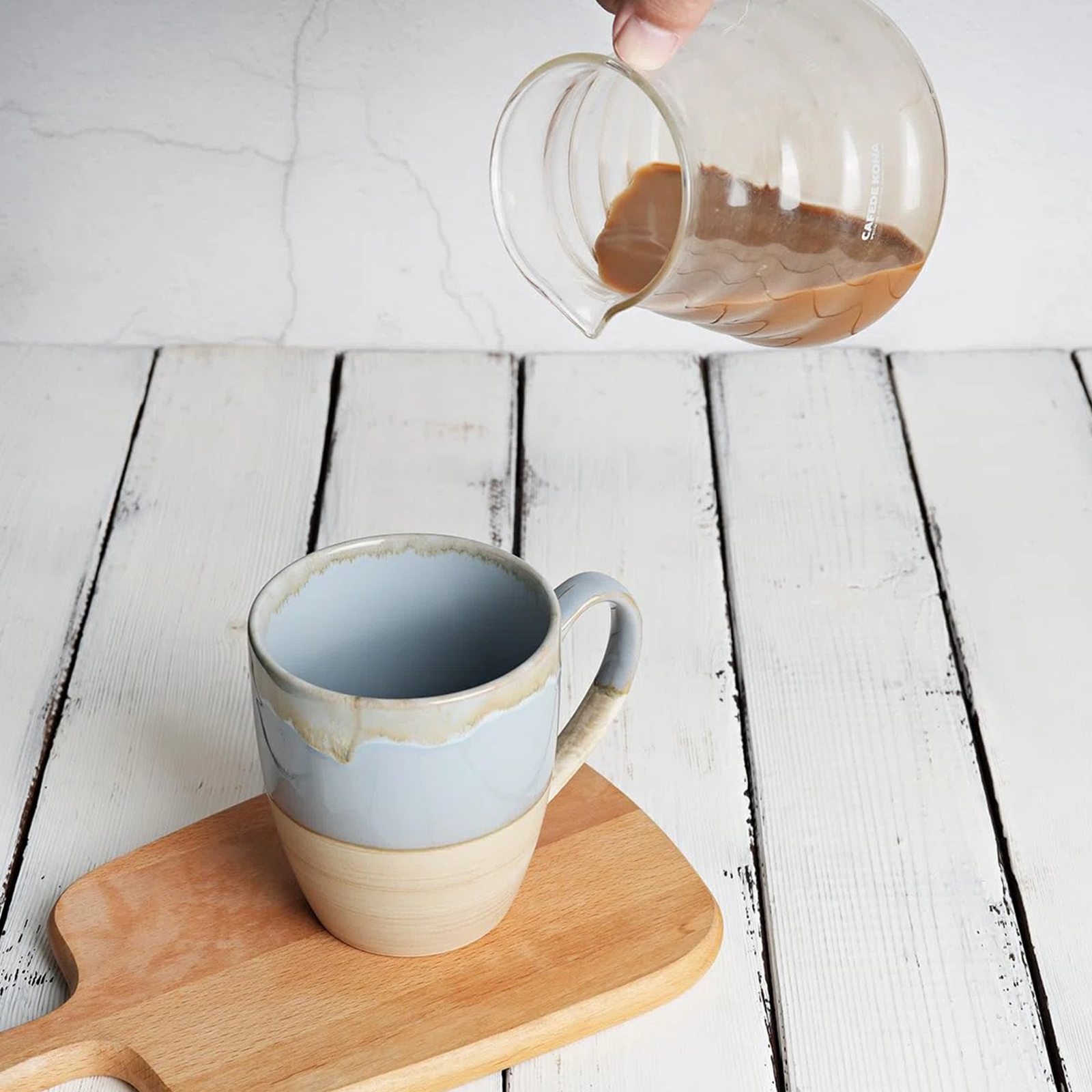 Bosmarlin Ceramic Coffee Mug Set Of 4, 16 Oz, Tea Cups, Dishwasher And Microwave Safe, Reactive Glaze (Light Blue)