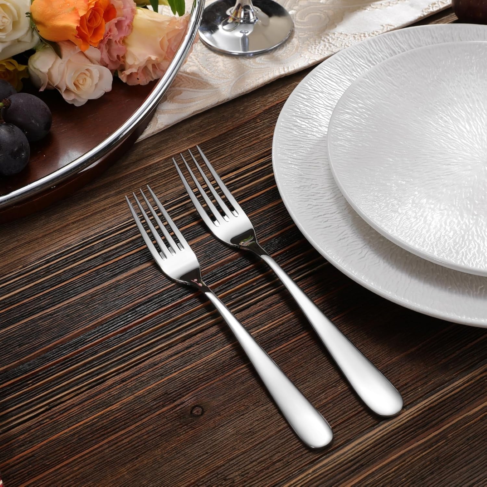 KEAWELL Premium Louise Forks, Set of 4, 18/10 Stainless Steel, Forks Silverware with Round Edge, Exceptional Mirror Finish, Dishwasher Safe (8" Dinner Fork)