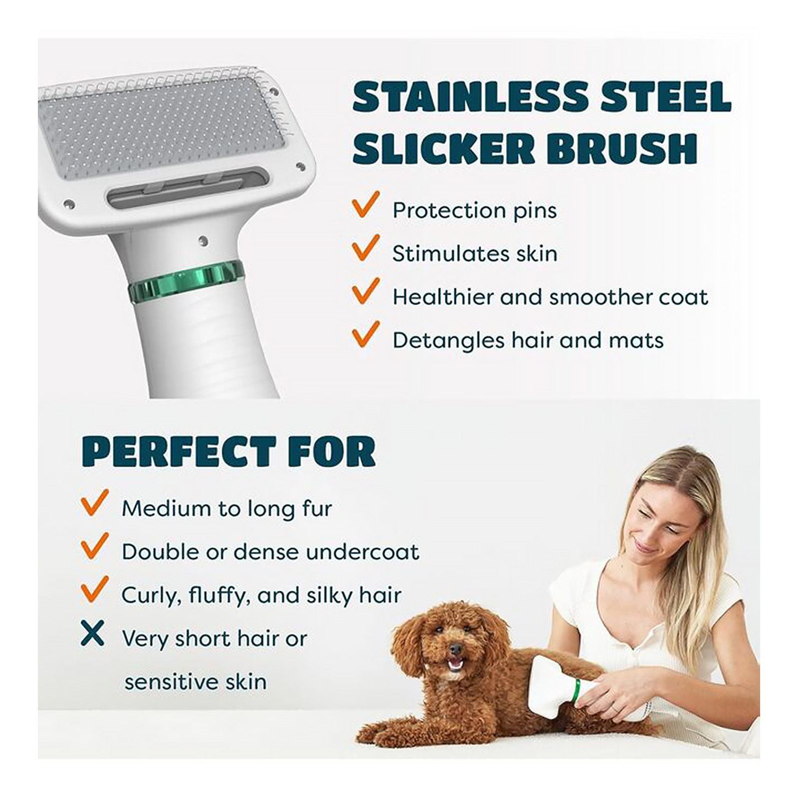 2-in-1 Dog Hair Dryer with Slicker Brush for Small-Sized Dogs and Cats | Pet Hair Dryer | Dog Blow Dryer | 300 Watts, 75-85 dB, Adjustable Temperature, Overheat Protection