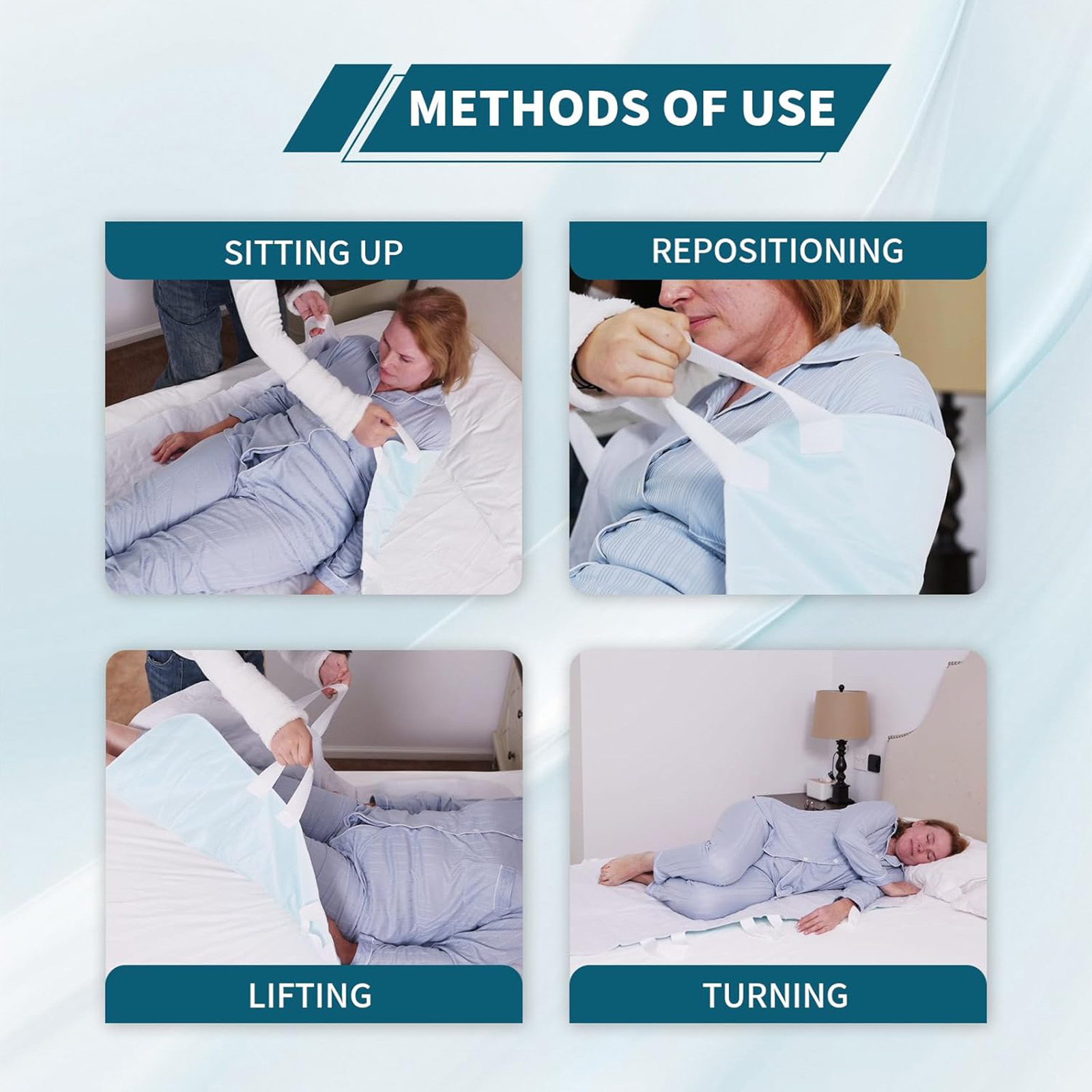 MILDPLUS 1Pack Blue 8Handles 34"×52" Pads - 4Layers Leakproof Washable Extra Large