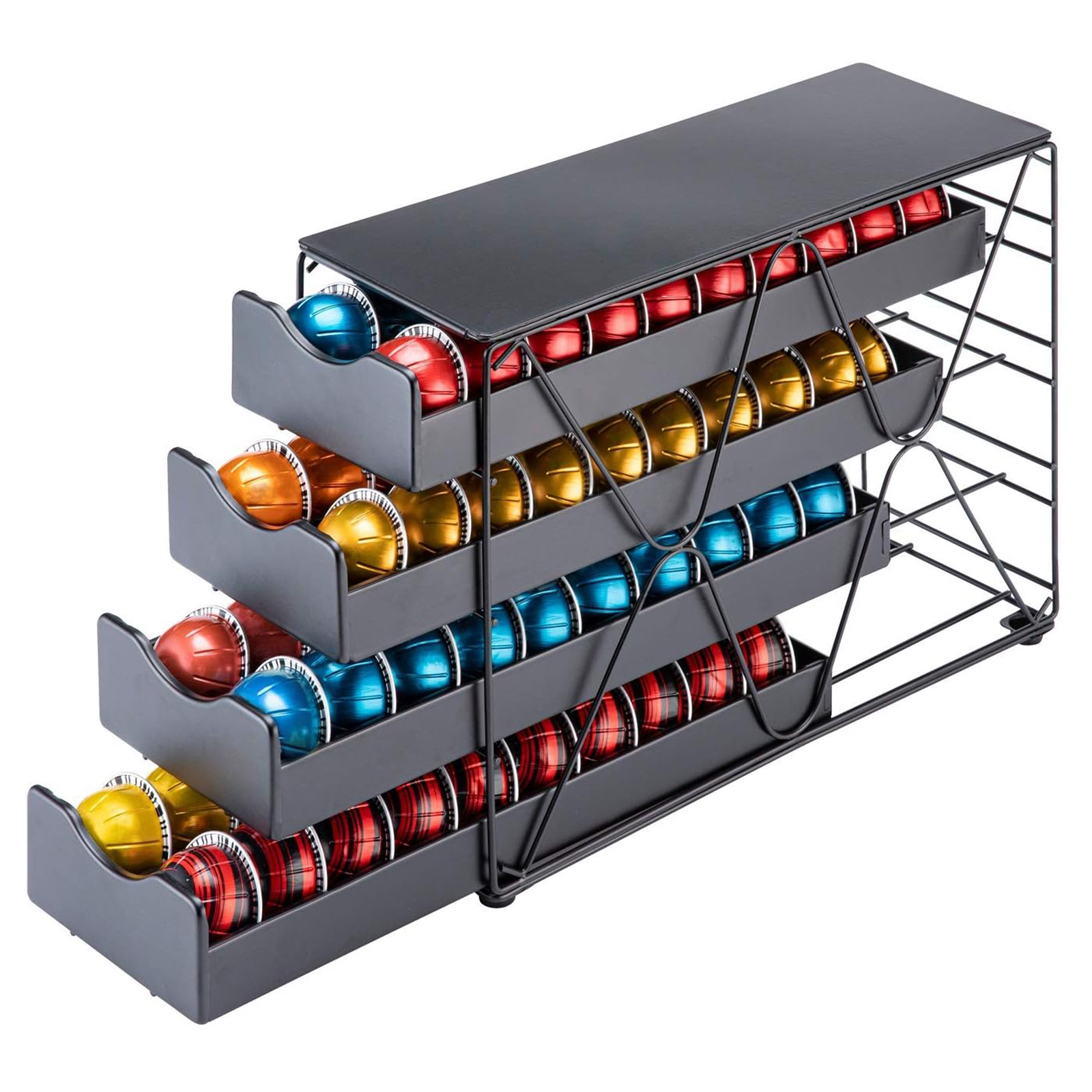FlagShip for Nespresso Pod Holder Drawer Large Mullti Tier Coffee Pod Holder Vertuo (4 Tier (80Pods Capacity))
