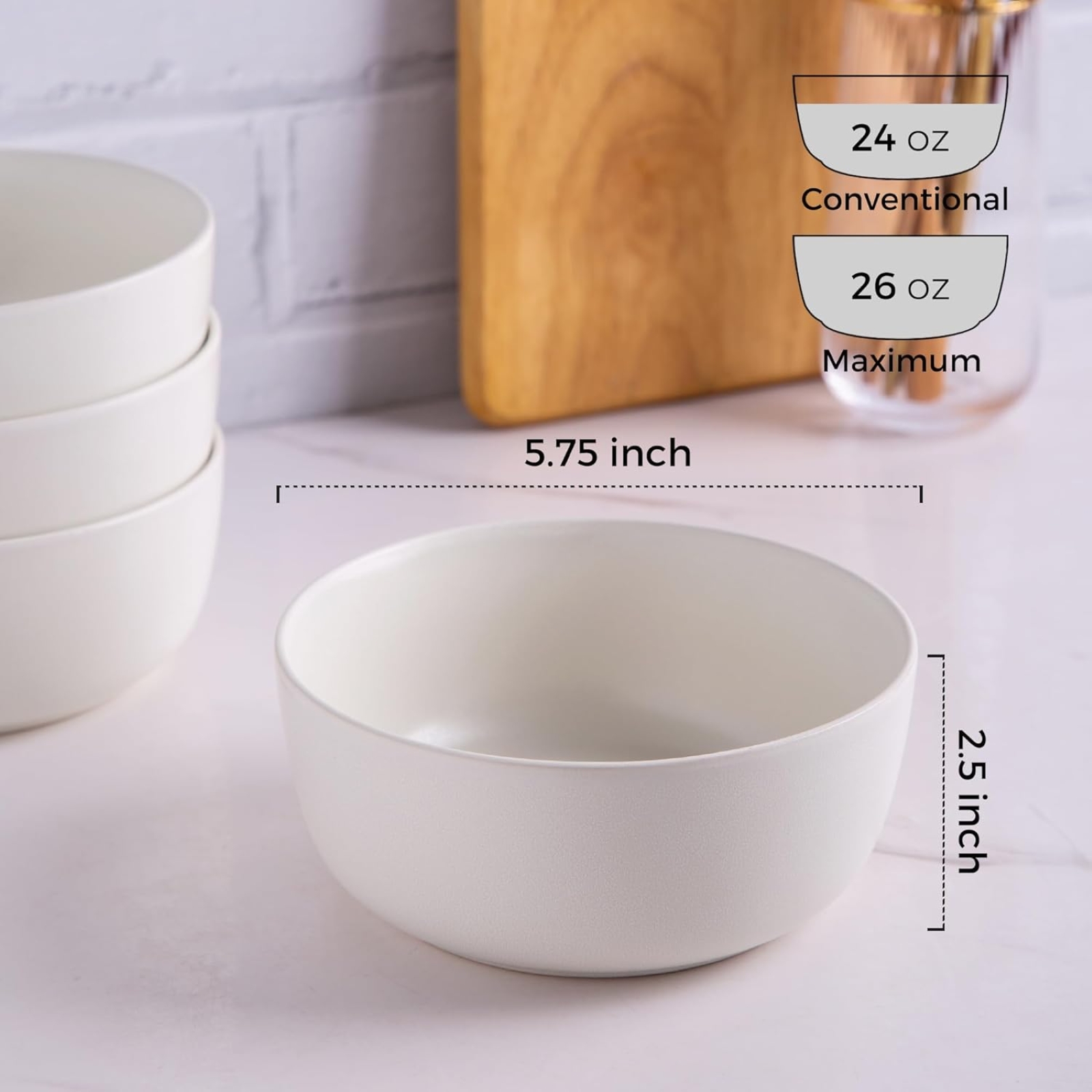 AmorArc Stoneware Cereal Bowls Set of 6, 26oz Soup Bowls Set for Cereal Soup Snacks, Modern Kitchen bowls for Meal, Dishwasher &Microwave Safe, Matte White