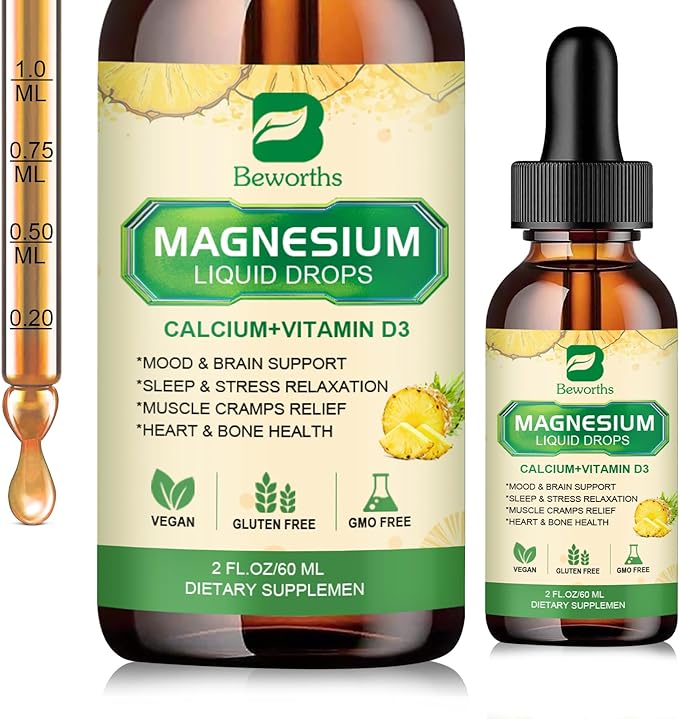 Magnesium Glycinate Complex, Magnesium Liquid Drop with Magnesium Citrate, Calcium, Potassium, Vitamin D3, Zinc - Magnesium Taurate Supplement for Bone, Energy, Muscle Support
