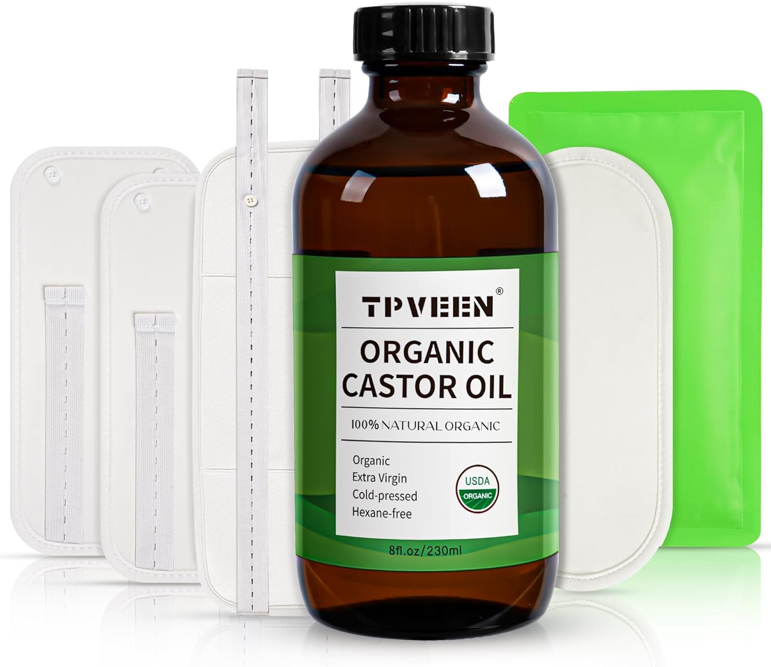 TPVEEN Organic Cold Pressed Castor Oil Kit, in Glass Bottle 8oz 