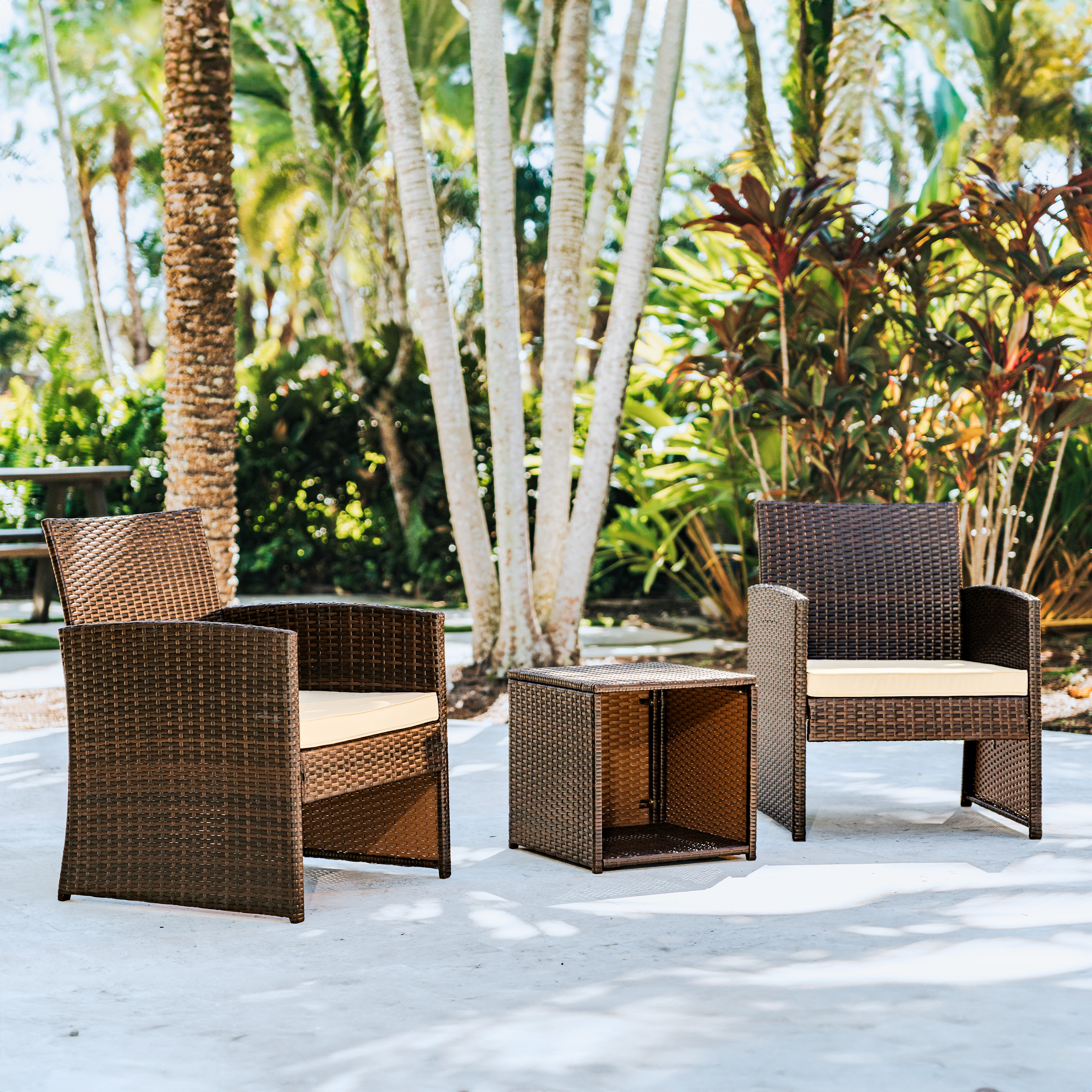 3 Piece Patio Furniture Wicker Conversation Set