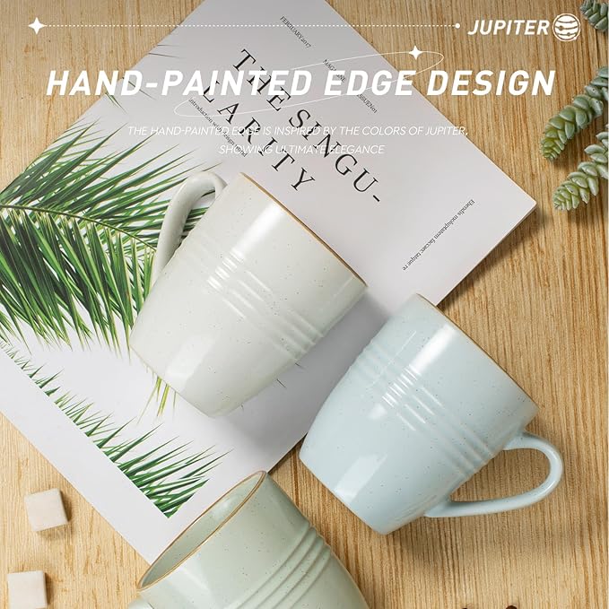 famiware Jupiter Coffee Mugs Set of 4, 14 OZ Coffee Mug, Microwave and Dishwasher Safe, Coffee Cups with Handle for Coffee, Tea, Cocoa, Milk, Multi-color