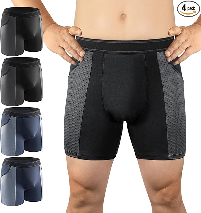 Carer Incontinence Underwear for Men Washable Mens Incontinence Underwear for Bladder Leak Protection 80ML Reusable Leak Proof Underwear for Men Urinary Incontinence Boxer Shorts (2 Black/2 Blue, L)