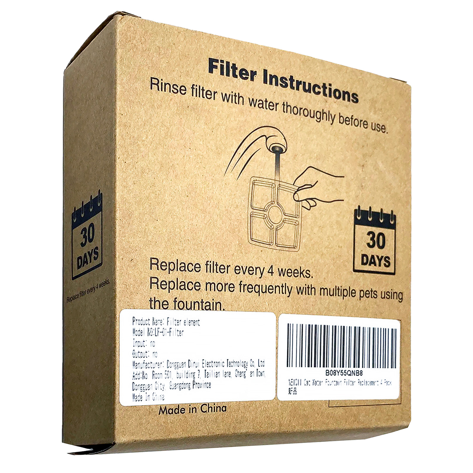 Pet Fountain Filter Set 4-Pack Triple Filtration System Cat/Dog