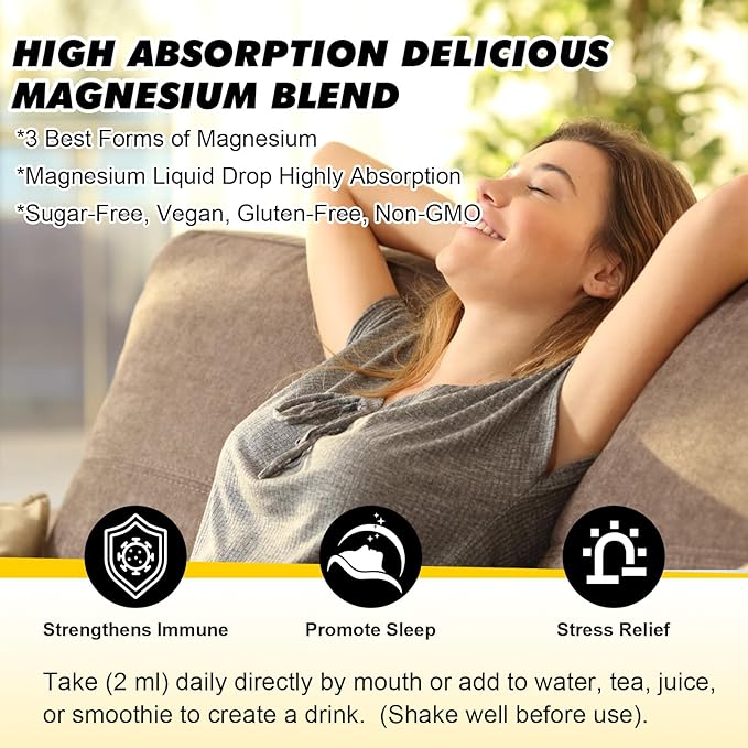 Magnesium Glycinate Complex, Magnesium Liquid Drop with Magnesium Citrate, Calcium, Potassium, Vitamin D3, Zinc - Magnesium Taurate Supplement for Bone, Energy, Muscle Support