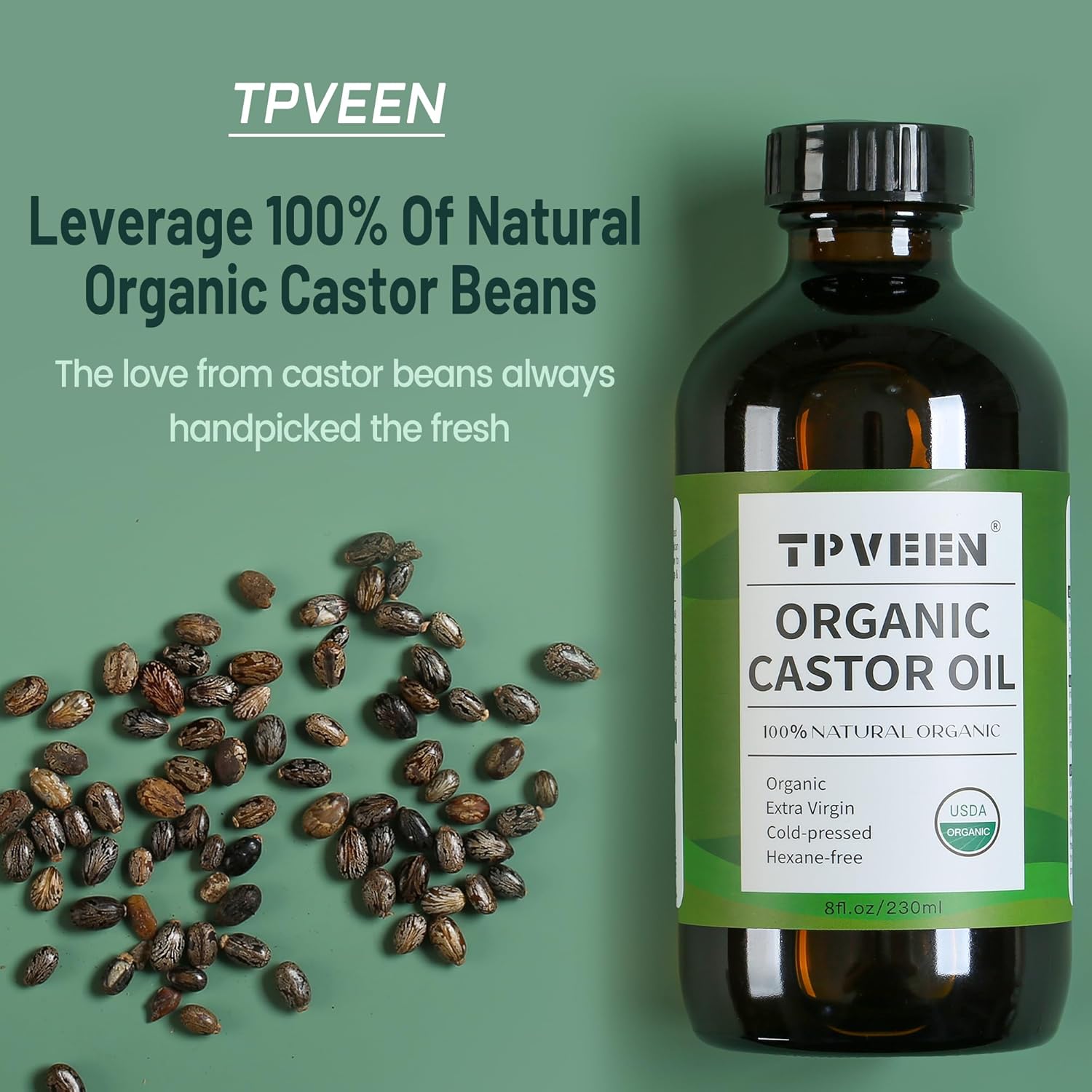 TPVEEN Organic Cold Pressed Castor Oil Kit, in Glass Bottle 8oz 