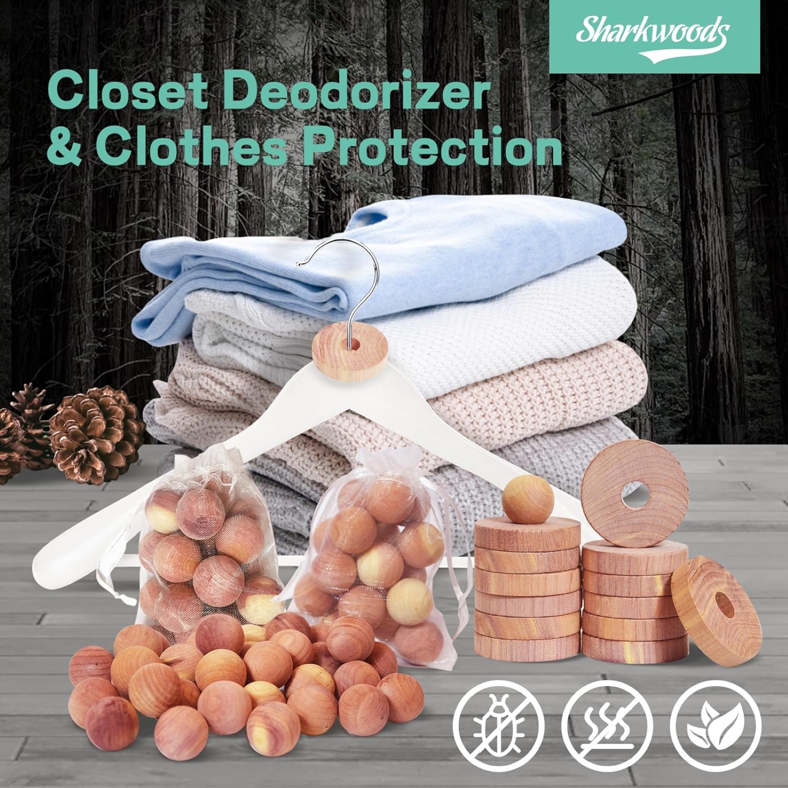150 Cedar Blocks for Clothes Storage Cedar Variety, Cedar Rings & Cedar Balls 100% Natural Aromatic Cedar Accessories for Closets & Drawers (150 Pack-Rings & Balls)