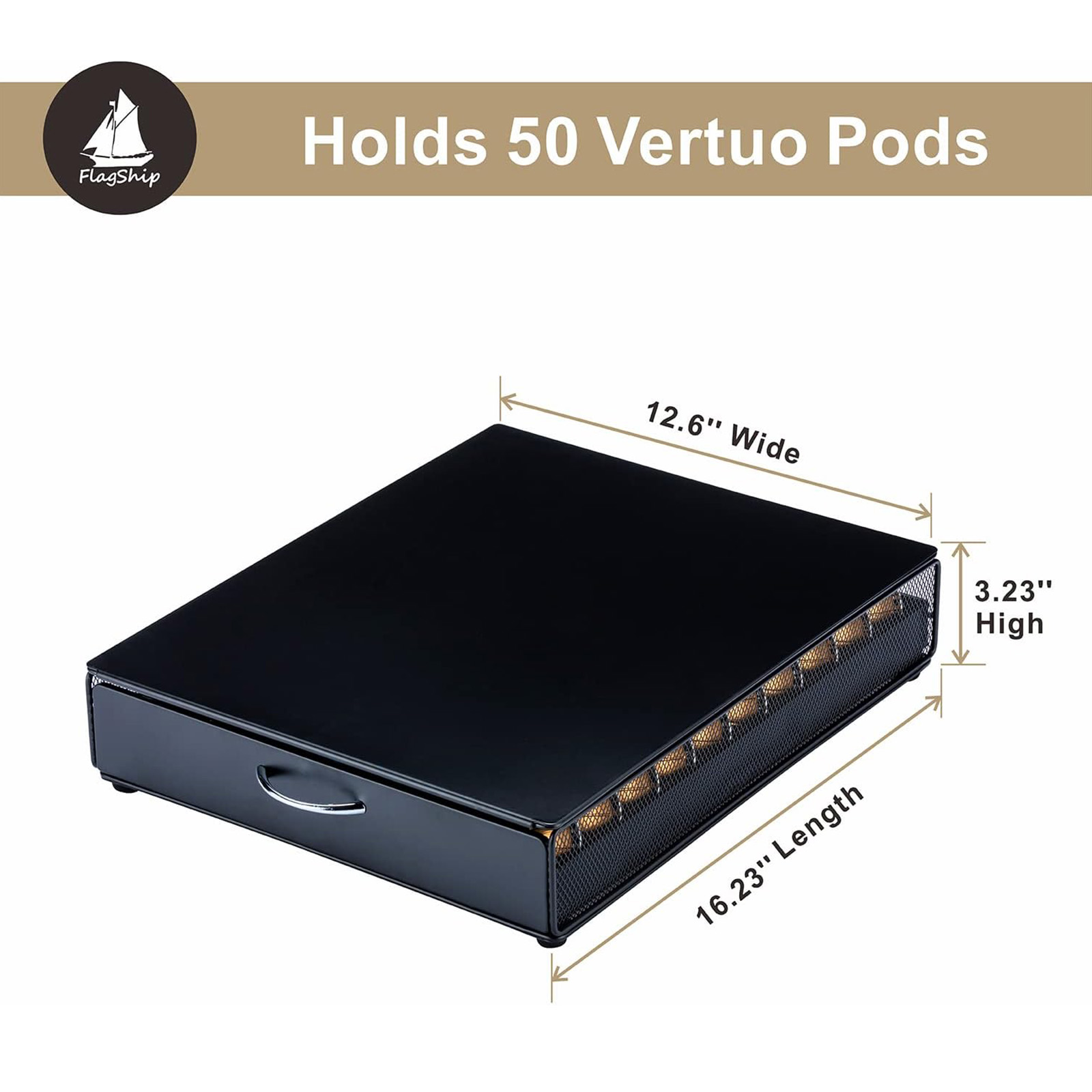 Flagship for Nespresso Pod Storage Vertuo Pod Holder Black Metal (50 Pods)