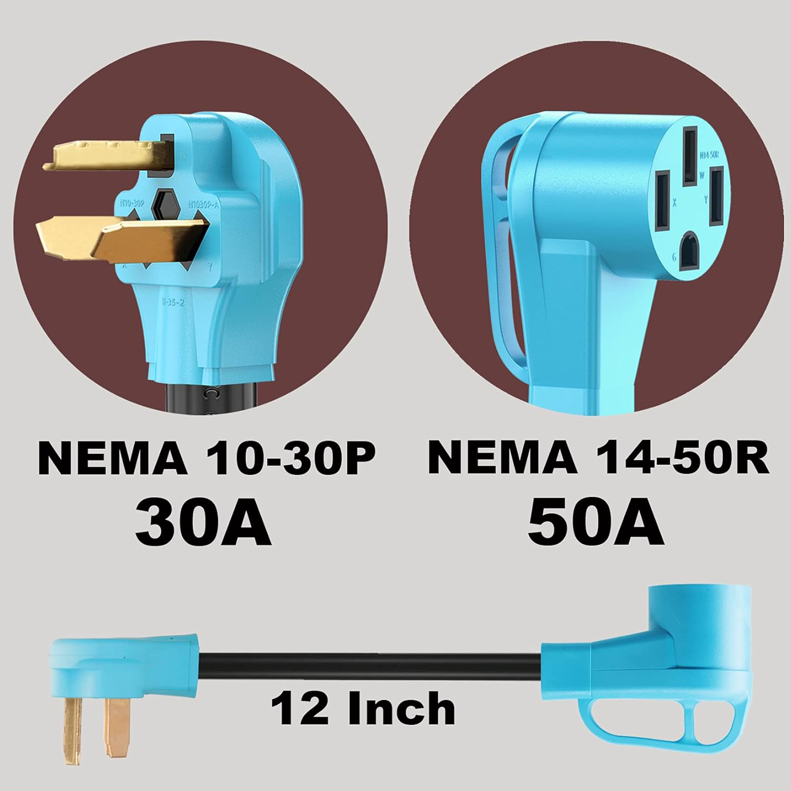 CircleCord NEMA 10-30P to 14-50R EV Charger Adapter Cord Compatible with Tesla Model 3/S/X/Y, 30 Amp Dryer to 50 Amp EV for Level 2 Charging, ETL Listed