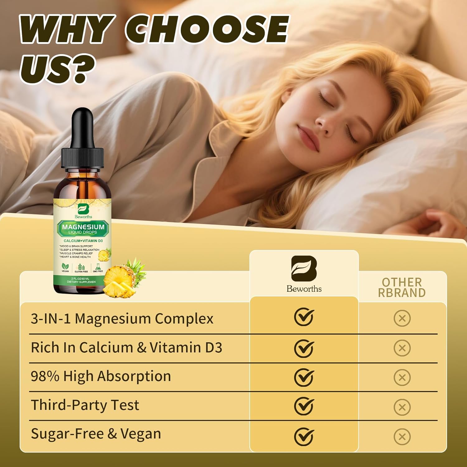 Magnesium Glycinate Complex, Magnesium Liquid Drop with Magnesium Citrate, Calcium, Potassium, Vitamin D3, Zinc - Magnesium Taurate Supplement for Bone, Energy, Muscle Support