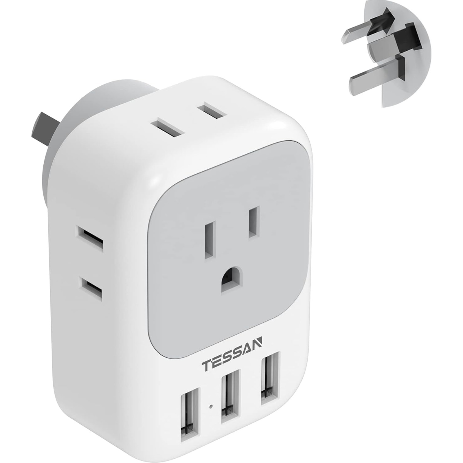 TESSAN Australia Power Plug Type I Adapter with 4 American Outlets 3 USB Charger