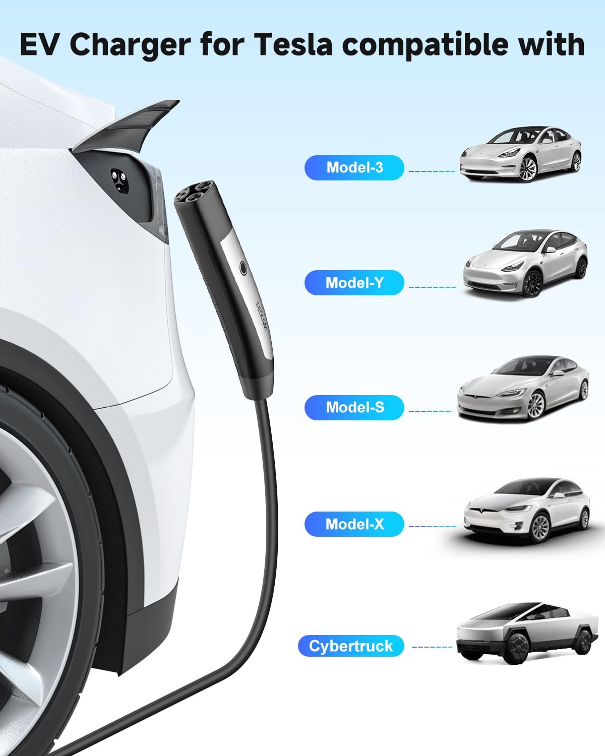 SEGUMA Portable Level 1/2 EV Charger for Tesla, 16Amp NACS Car Charger with 110V-240V, 25FT Extension Cable, NEMA 6-20 Plug, NEMA 5-15 Adapter, Home Mobile Wall Connector EV Charging Station for Tesla Cars