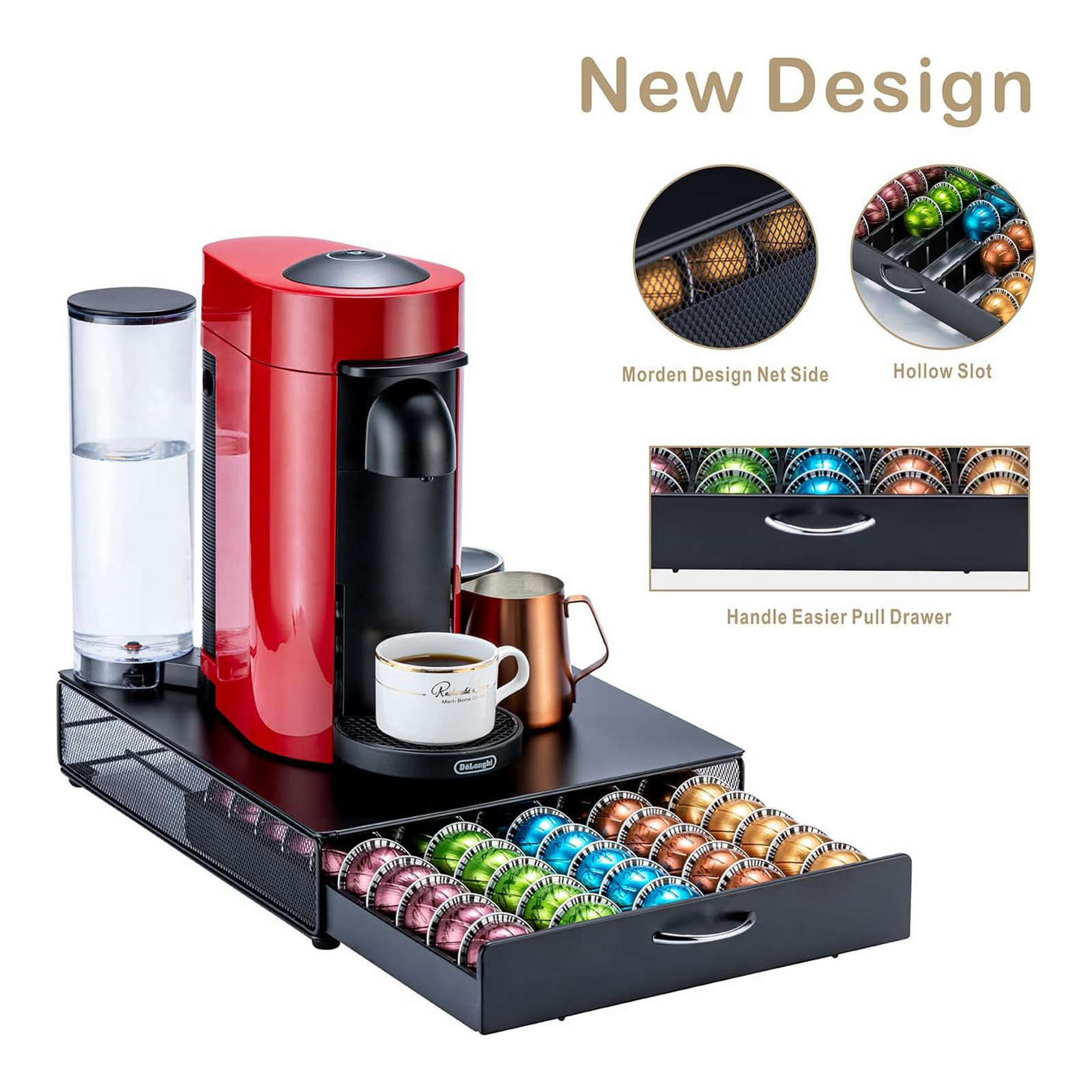 Flagship for Nespresso Pod Storage Vertuo Pod Holder Black Metal (50 Pods)