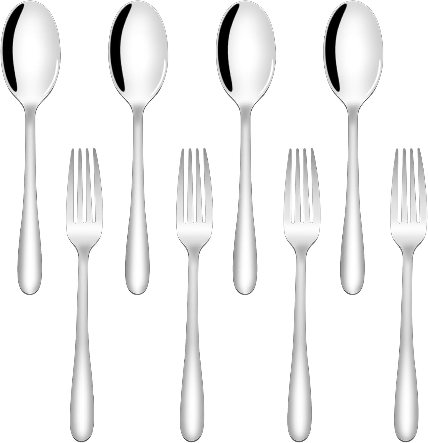 SANTUO Stainless Steel Teaspoon and Dessert Forks Set, Stainless Steel Silverware set of 8, Mirror Polished & Dishwasher Safe