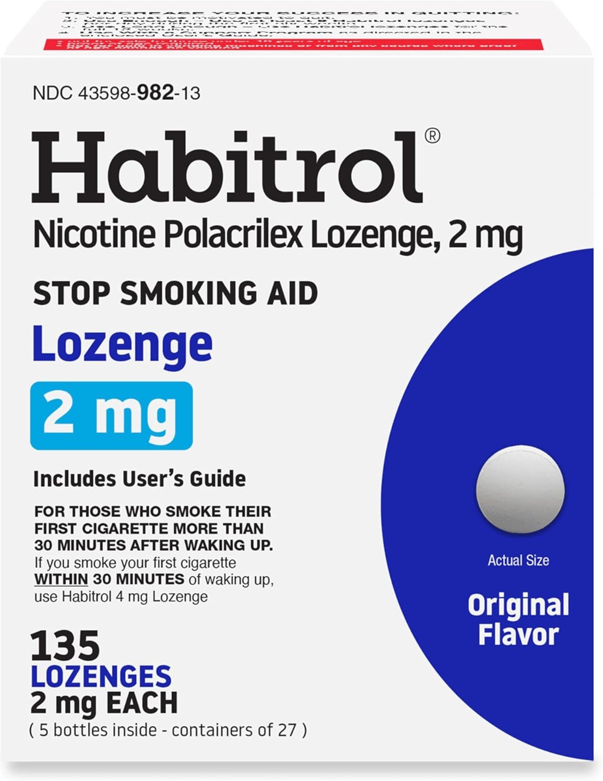 Habitrol Nicotine Lozenges 2 mg Original Flavor - 135 Count - Stop Smoking Aid - Reduce Cravings and Withdrawal Symptoms