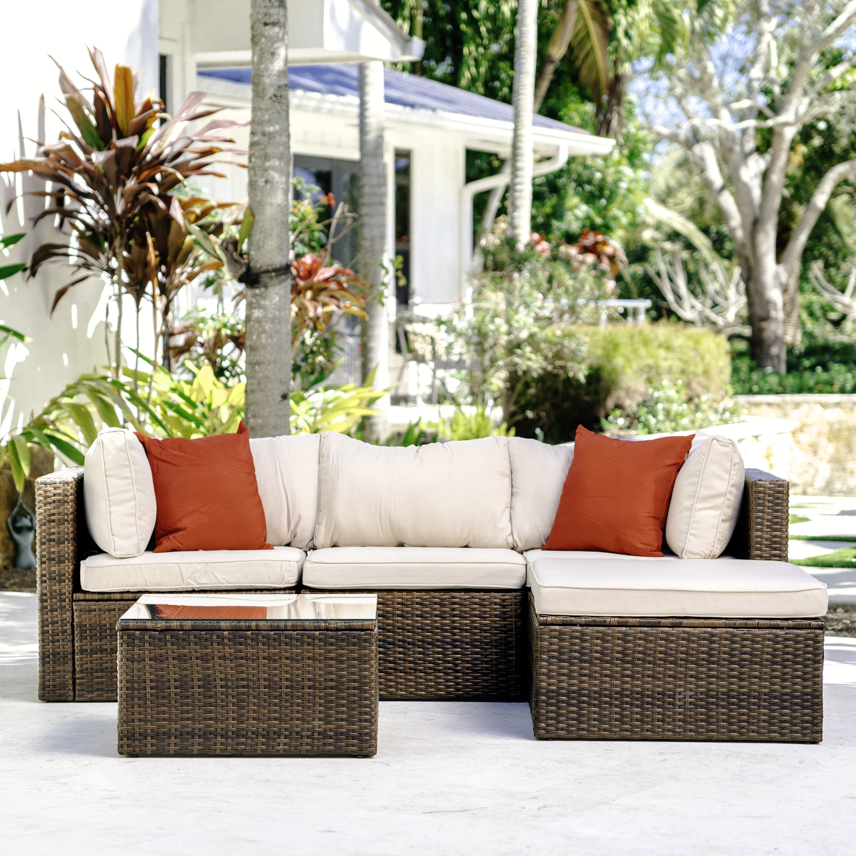 5 Piece Patio Furniture Corner Sofa Set - 3  Colors Available