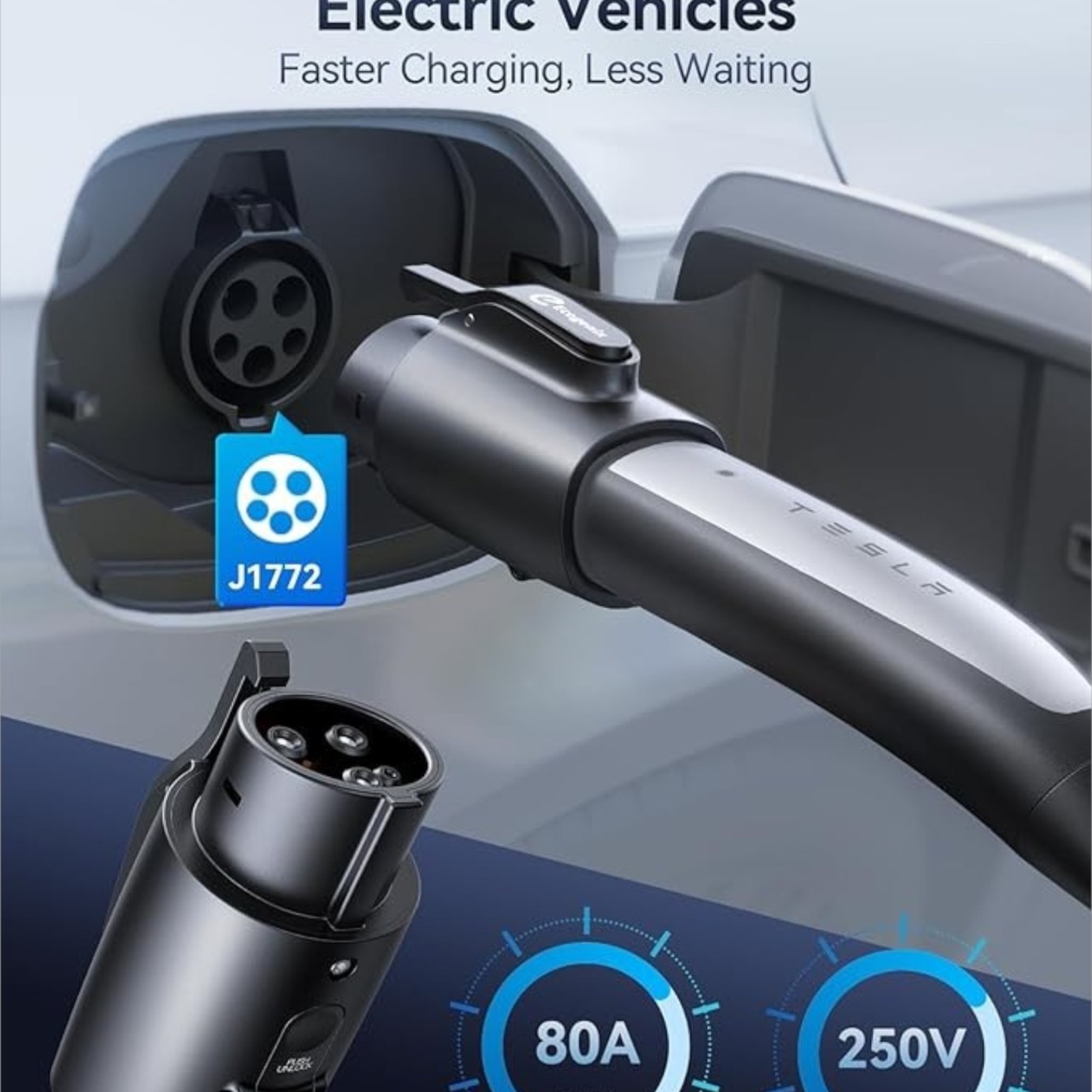 Ecogenix Tesla to J1772 Charging Adapter (Max 80A, 240V) NACS to J1772, Compatible with Tesla (J1772 EVs Only) Black