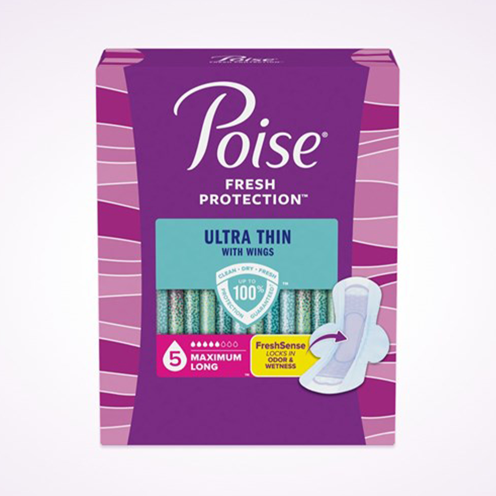 Poise Ultra Thin Incontinence & Postpartum Pads with Wings for Bladder Leaks, 5 Drop Maximum Absorbency, Long Length, 40 Count, Packaging May Vary