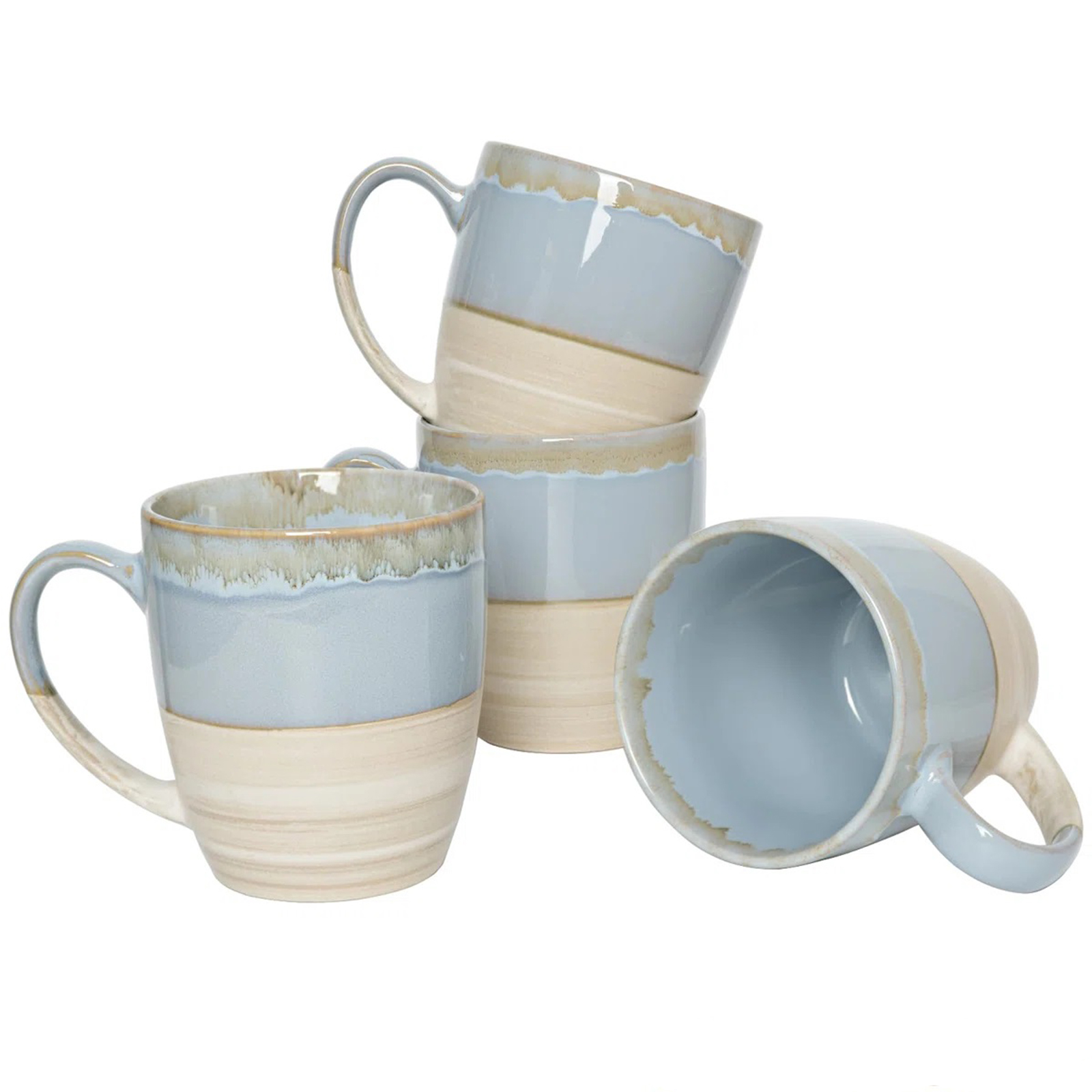 Bosmarlin Ceramic Coffee Mug Set Of 4, 16 Oz, Tea Cups, Dishwasher And Microwave Safe, Reactive Glaze (Light Blue)