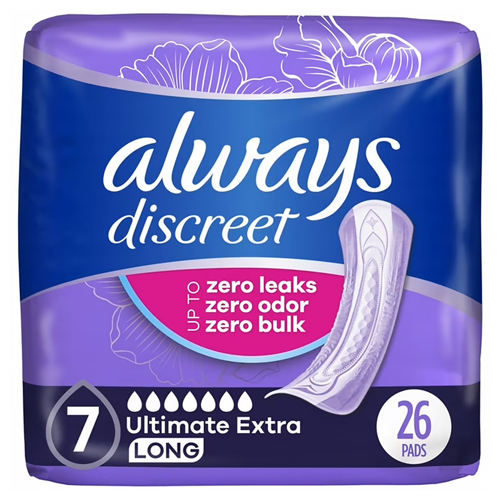 Always Discreet Adult Incontinence Pads 26 Ct, 7-Drop Extra Absorbency, 3 Pack