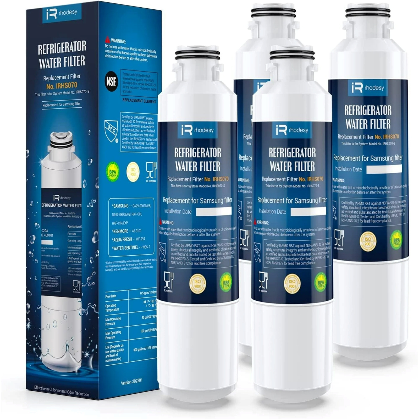iRhodesy DA29-00020A/B Samsung Water F ilter, Replacement for Samsung HAF-CIN/EXP, 46-9101, DA97-08006A/B, DA29-00019A, 4 Pack