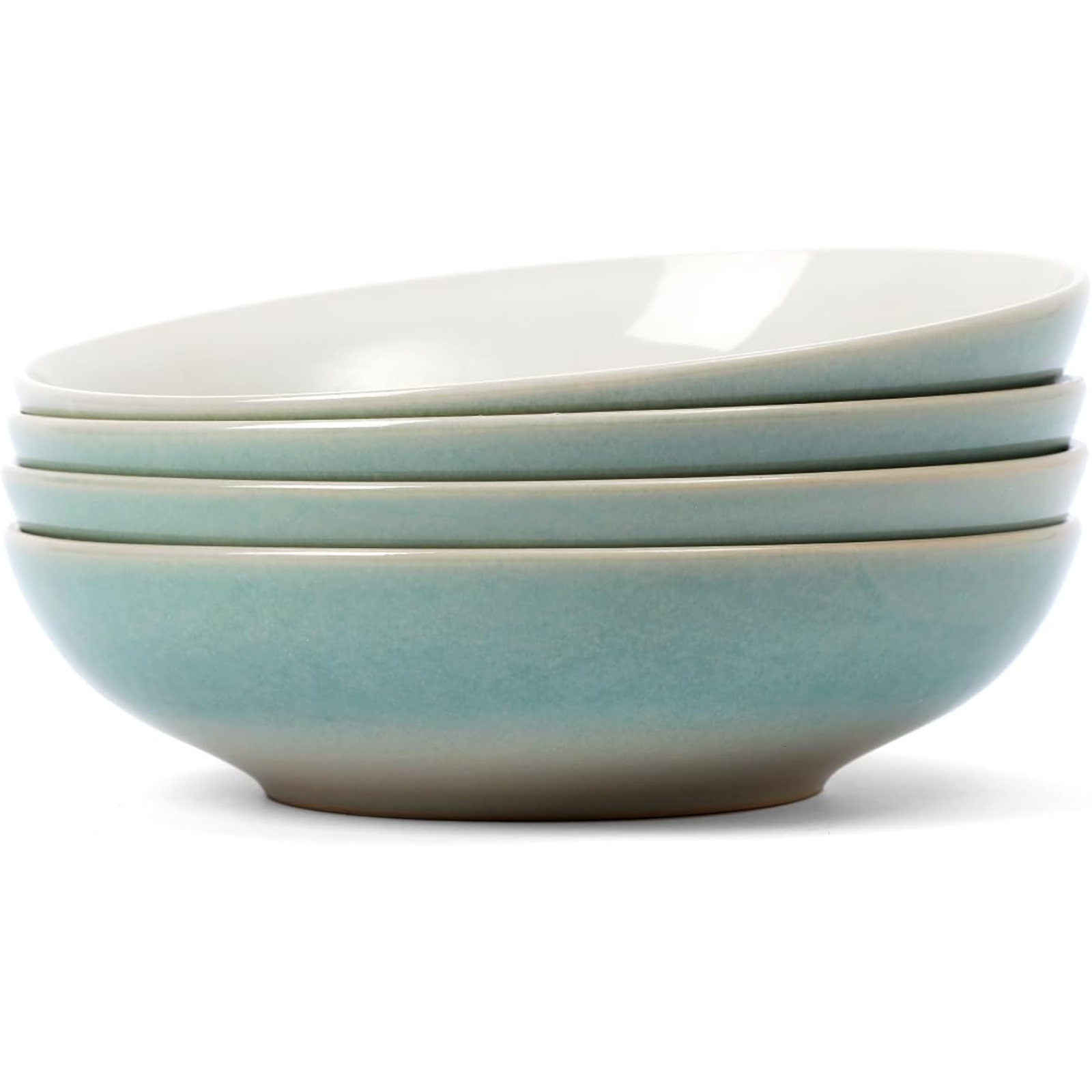 famiware 8.7" Large Pasta Bowls Set of 4, 34oz Stoneware Salad Bowl Serving Plate Bowls, Bowls for Pasta, Fruits, Salad, Noodle, Soup, Dinner- Microwave Dishwasher Safe, Glacier Series, Aqua