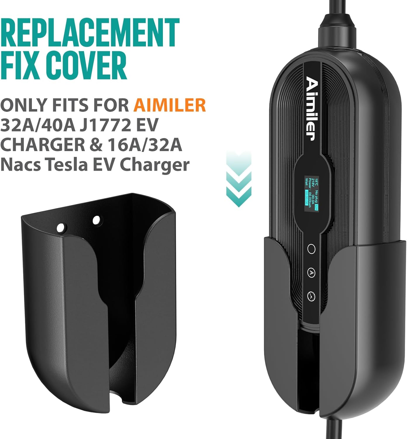 AIMILER Level 2 EV Charger 16A for Nacs Connector/Tesla Cars, ETL Certified + 1 Extra Fix Cover/Protector Cover(Black)