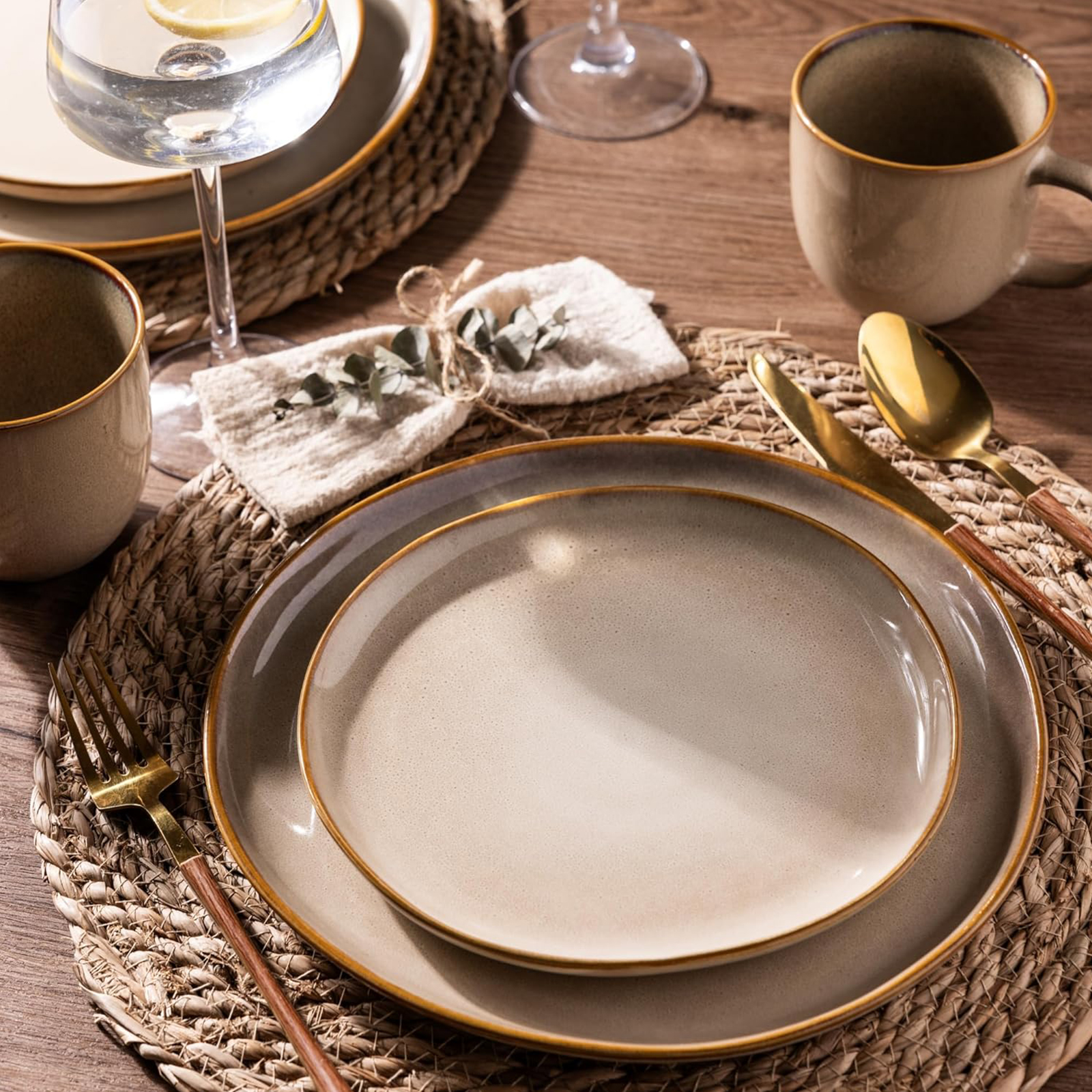 AmorArc Ceramic Dinnerware Sets,Handmade Reactive Glaze Plates and Bowls Set,Highly Chip and Crack Resistant | Dishwasher & Microwave Safe Dishes Set,Service for 4 (12pc)