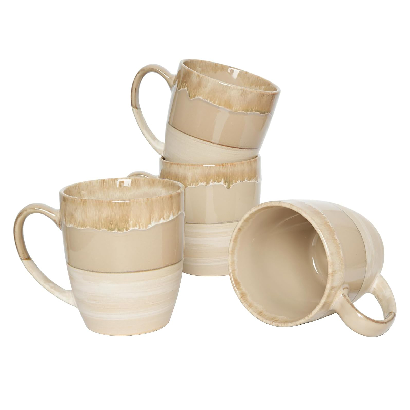 Bosmarlin Ceramic Coffee Mug Set of 4, 16 Oz, Tea Cups, Dishwasher and Microwave Safe, Reactive Glaze (Brown Gray)