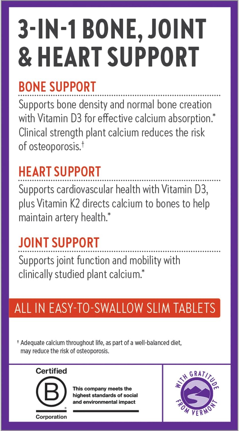 New Chapter Calcium Supplement - Bone Strength Organic Calcium with Magnesium, Vitamin D3+K2, 70+ Trace Minerals for Bone Health, Gluten Free, Easy to Swallow Slim Tablets - 180 Count