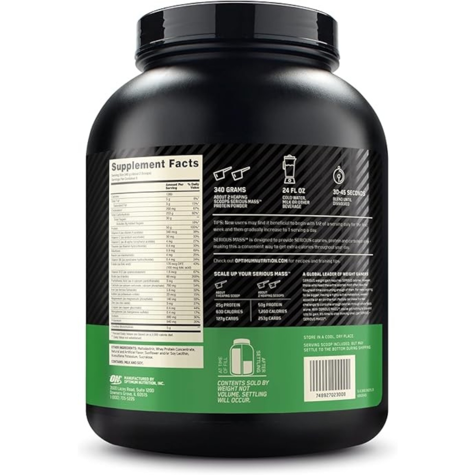 Optimum Nutrition Serious Mass, Weight Gainer Protein Powder with Creatine, Vanilla, 6.lb