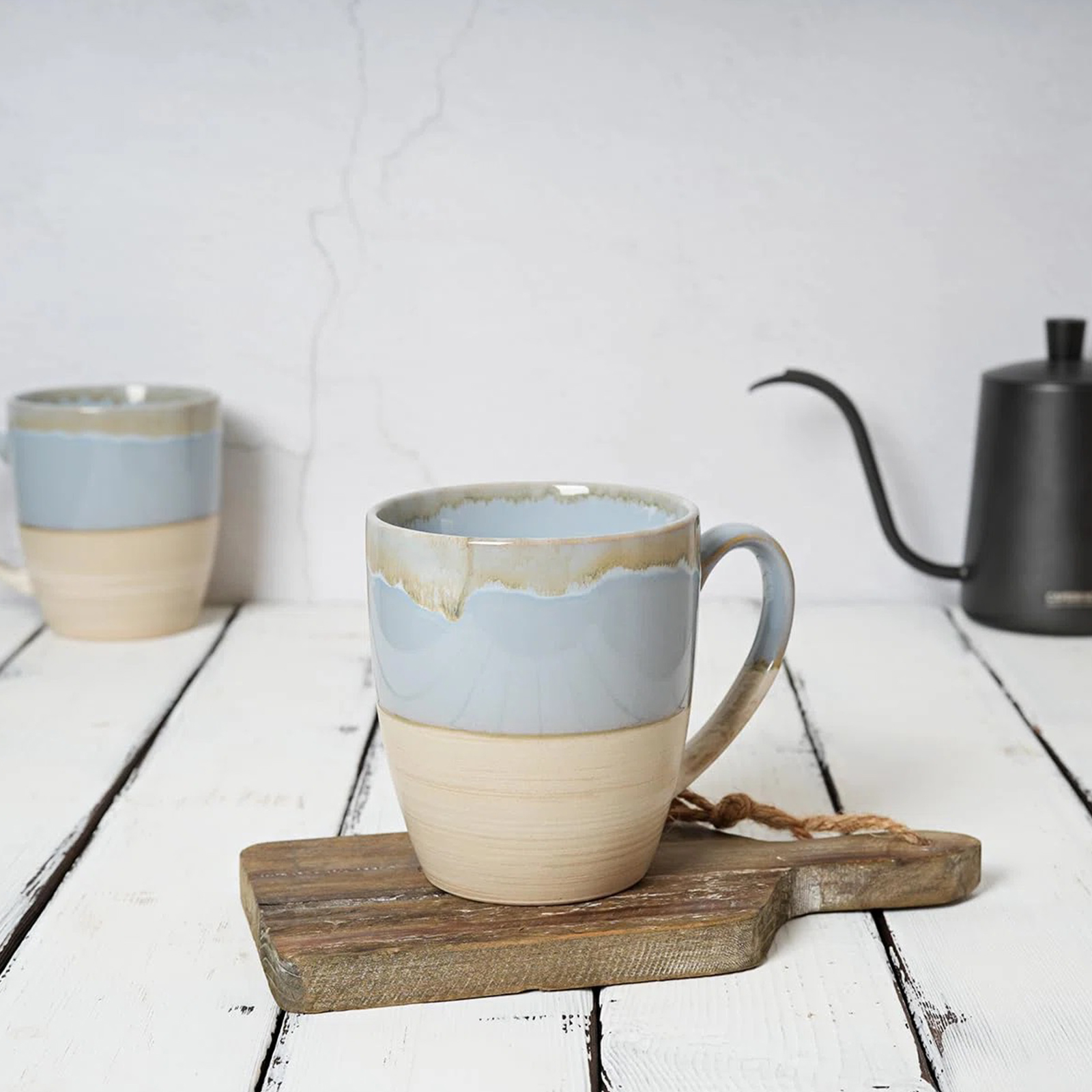Bosmarlin Ceramic Coffee Mug Set Of 4, 16 Oz, Tea Cups, Dishwasher And Microwave Safe, Reactive Glaze (Light Blue)